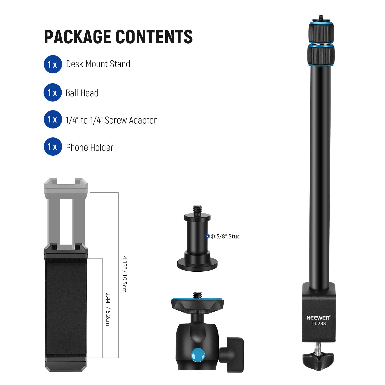 NEEWER TL283 Extendable Camera Desk Mount with Ball Head - Adjustable Arm for DSLR, Webcam & Smartphone - Perfect for Streaming, Video Calls & Photography