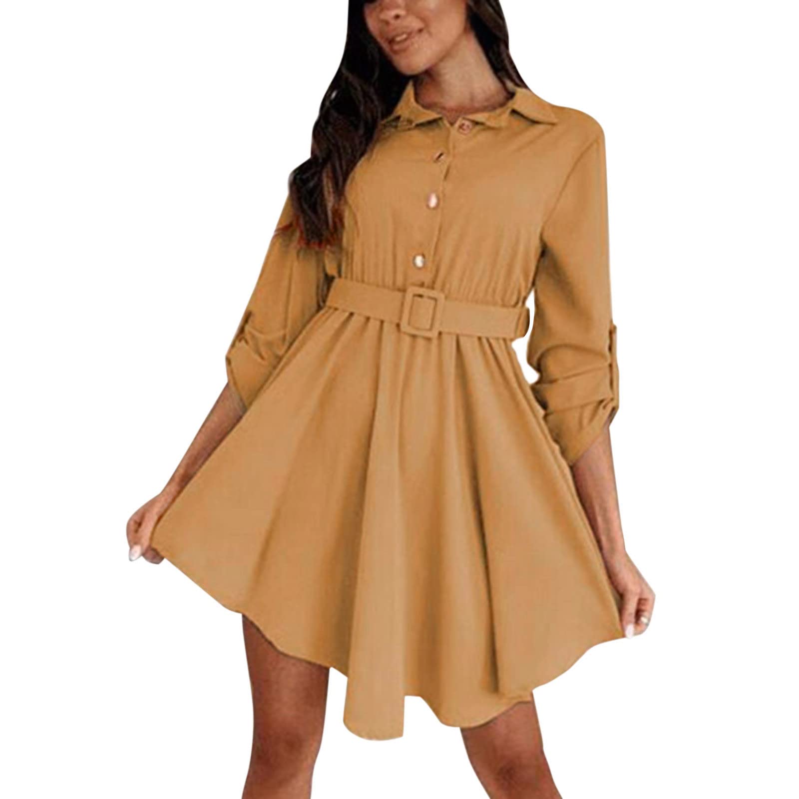 Marridon Women's Long Sleeve Shirt Dress - Professional Office Work Belted Button Down Midi Dress for Business Casual | Perfect for Workplace, Interviews & Formal Occasions