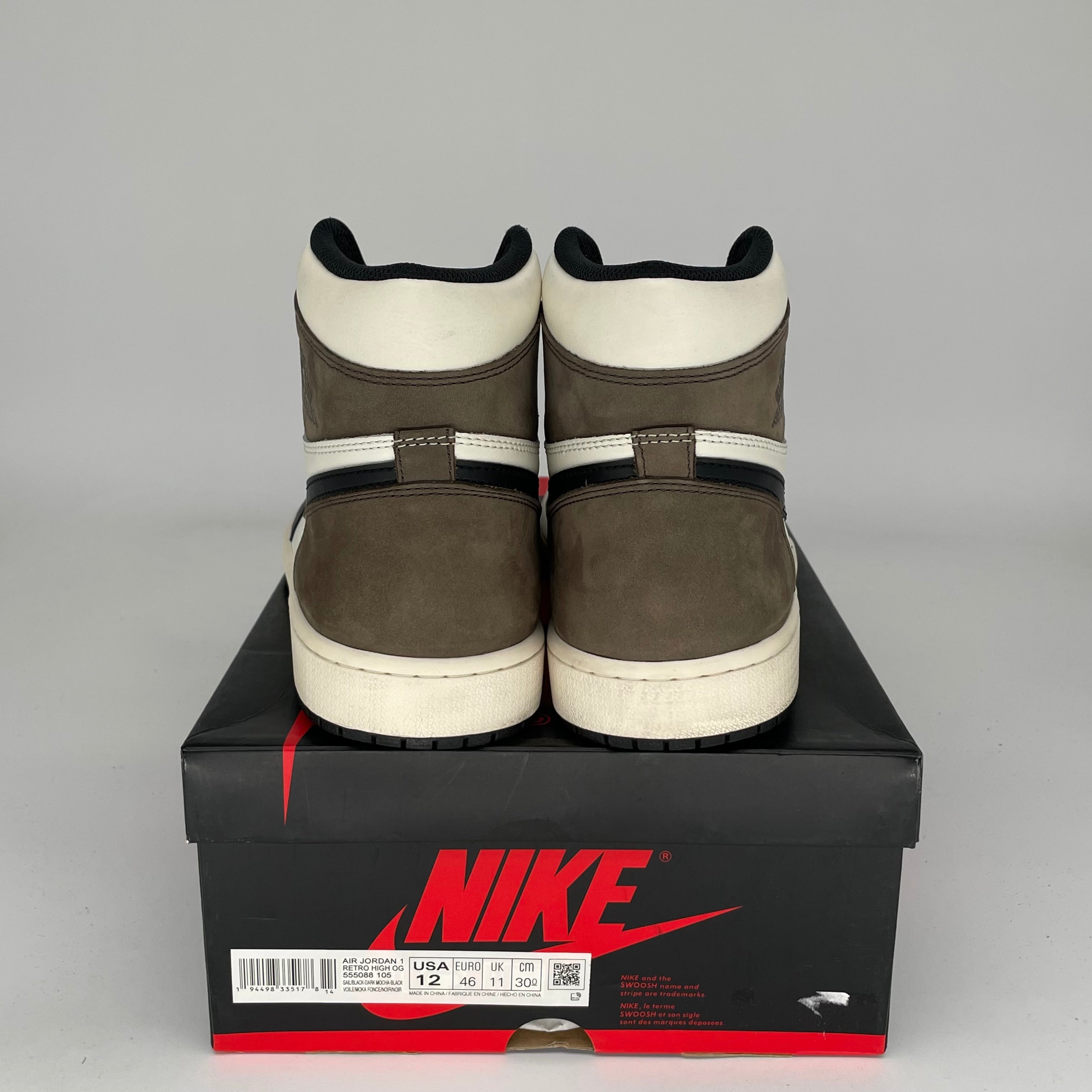 Original Air Jordan 1 Retro High Dark Mocha - Men's Size 12 (555088-105) - Premium Basketball Sneakers for Streetwear & Casual Style