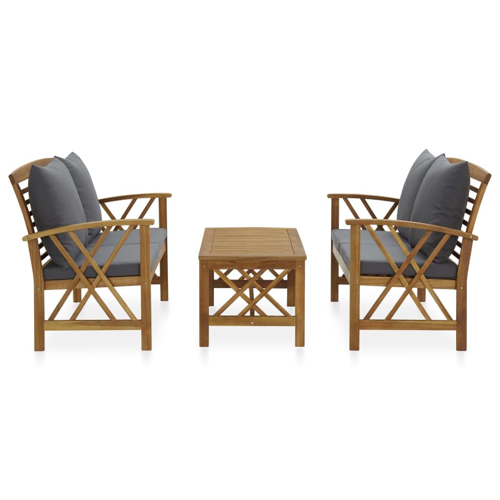 vidaXL 3-Piece Patio Furniture Set - Wooden Bench Seat with Coffee Table, Acacia Wood Dining Set for Garden, Balcony, Porch | Modern Outdoor Furniture for Relaxing & Entertaining