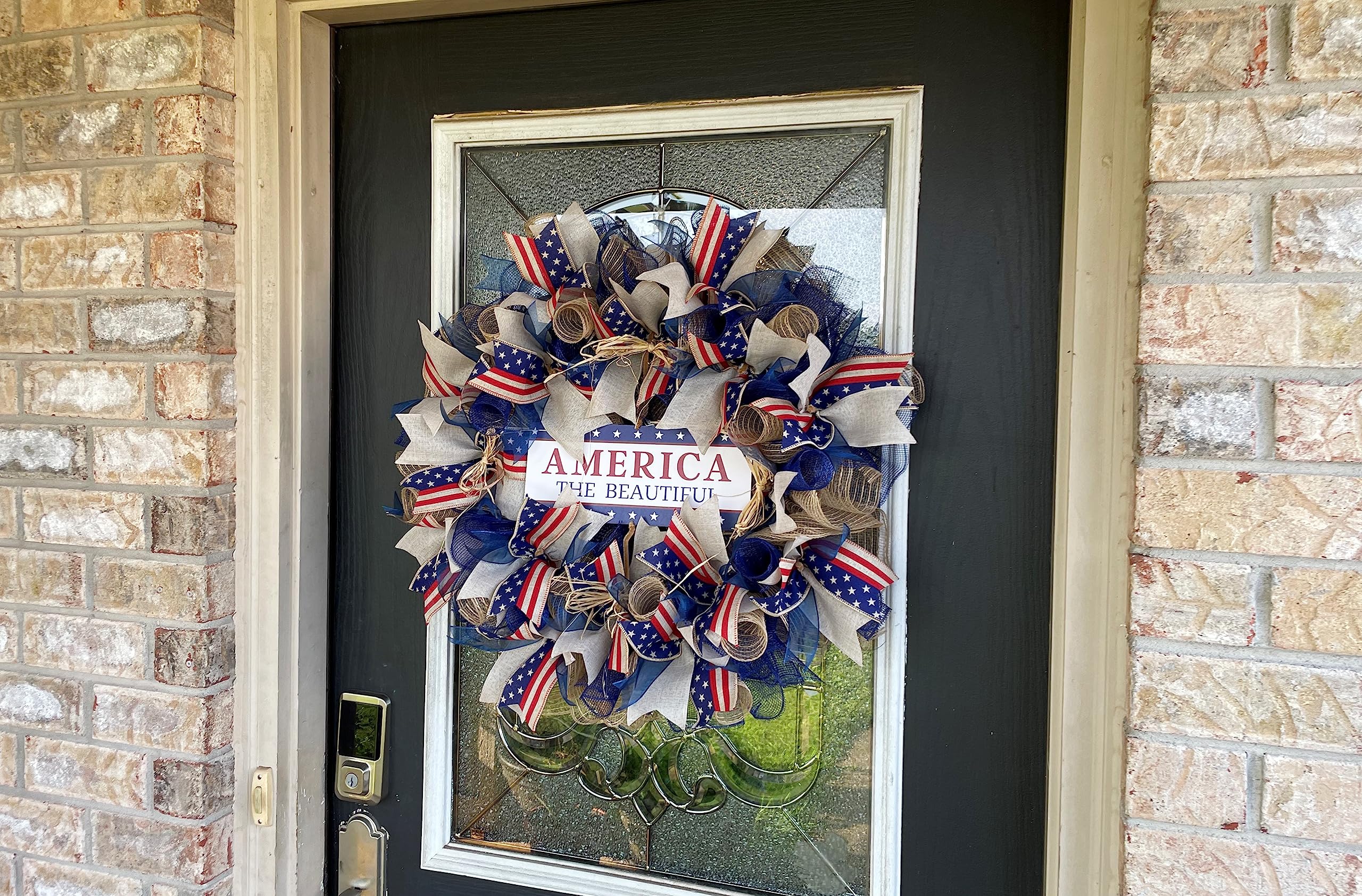 Rustic Farmhouse Patriotic 4th of July Deco Mesh Wreath - American Flag Front Door Decor for Independence Day, Cowboy Birthday & Western Theme - Perfect for Porch, Patio & Country Home Decorations