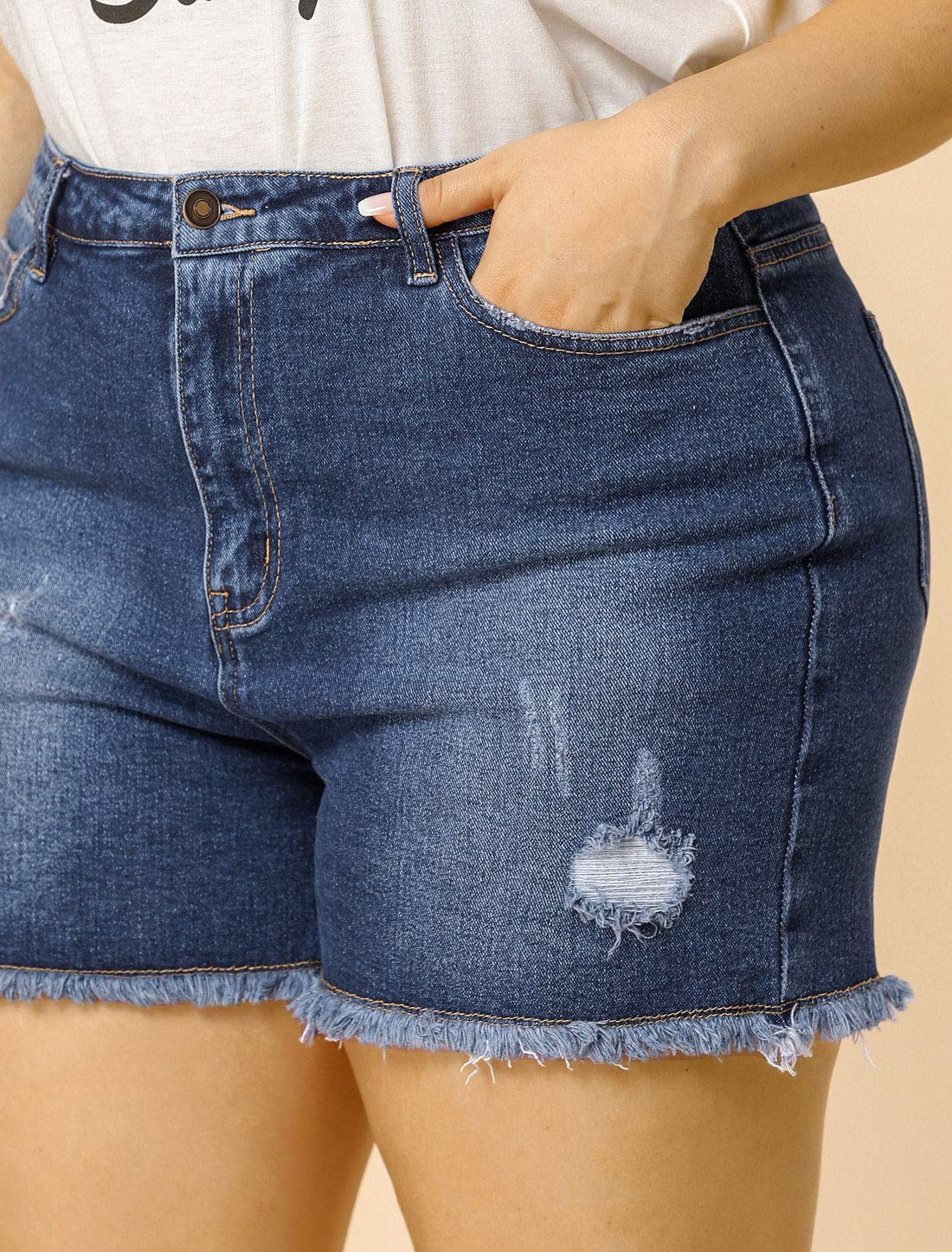 Agnes Orinda Women's High Waisted Ripped Stretchy Plus Size Denim Shorts - Summer Fashion for Casual Outings, Beach Trips & Street Style