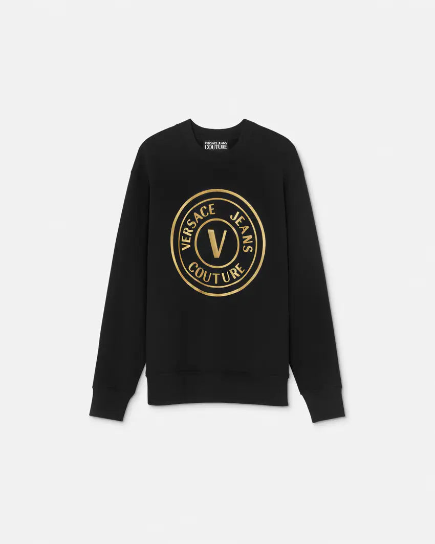 VERSACE JEANS COUTURE V Emblem Regular Fit Sweatshirt for Men | Casual Pullover Hoodie | Streetwear Fashion | Perfect for Everyday Wear & Lounge