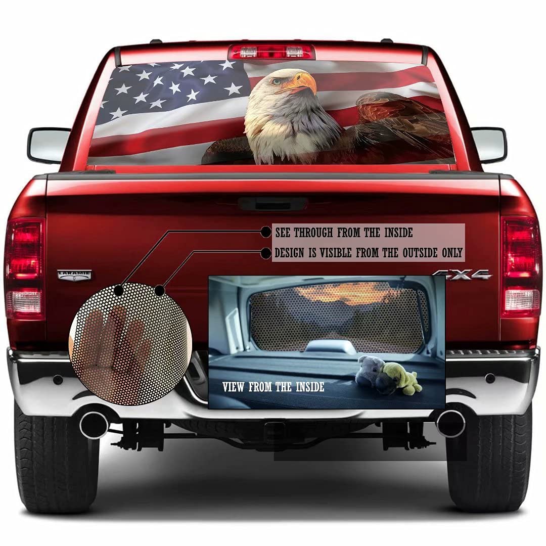 USA Flag Eagle Car Rear Window Sticker - Perforated Vinyl Decal for Truck Back Windshield | Scratch-Resistant Automotive Decoration | Patriotic Car Accessories for Trucks, SUVs & Vehicles (Perfect for 4th of July, Veterans Day & Car Shows)