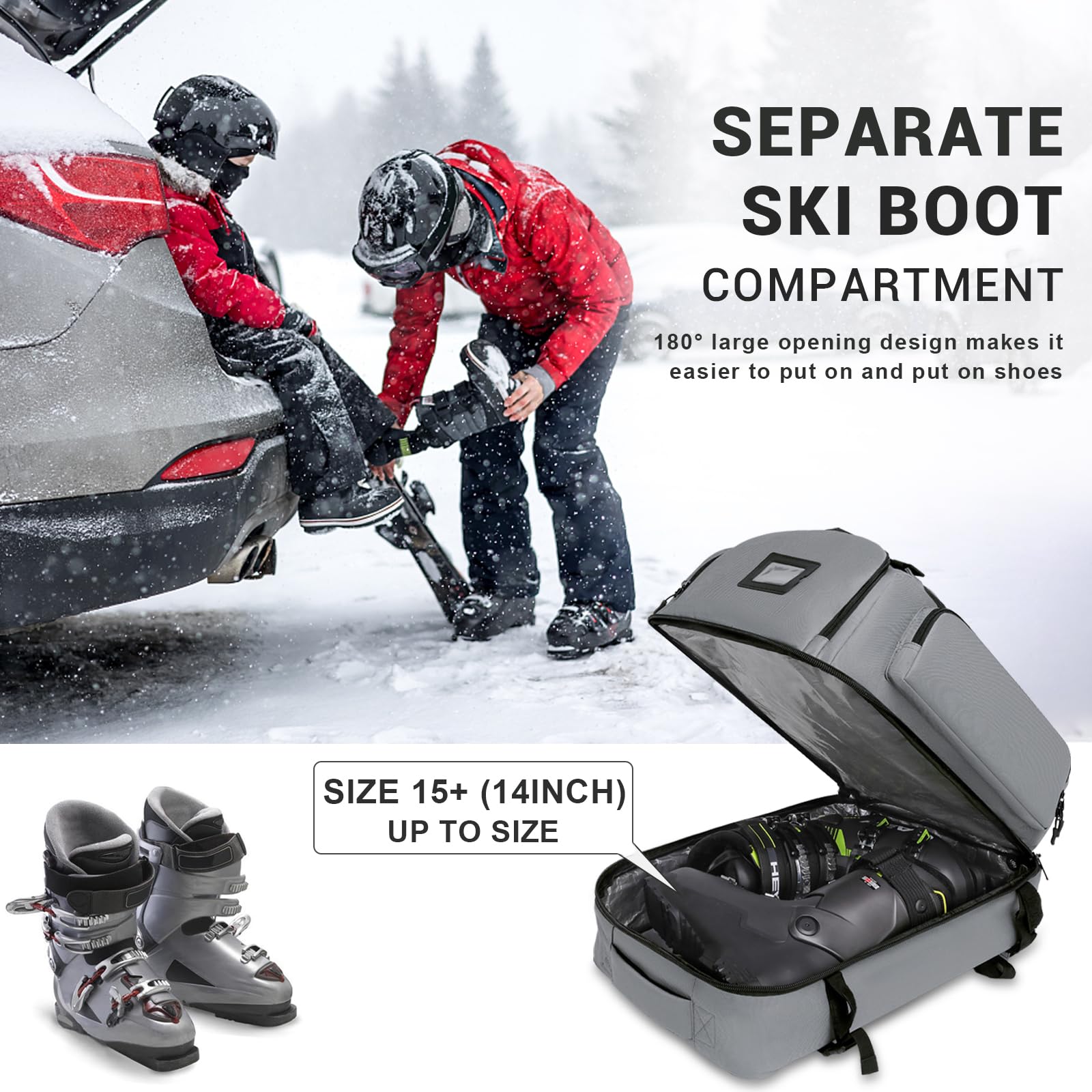 60L Waterproof Ski Boot Backpack for Men & Women - Large Travel Backpack for Snowboard Boots, Skis, Helmet, Goggles & Gloves - Durable Winter Sports Gear for Skiing, Snowboarding & Mountain Adventures