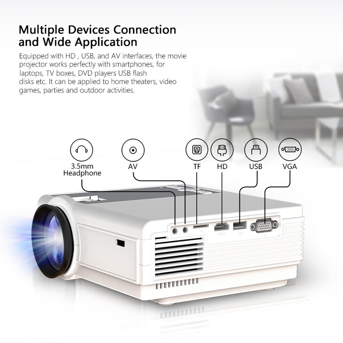 Guvkeug 1080P HD Projector 12000 Lumens - WiFi Bluetooth Home Theater Movie Projector with USB/VGA/AV Ports - Compatible with iOS Android Smartphones (UK Plug) for Movie Nights & Outdoor Camping