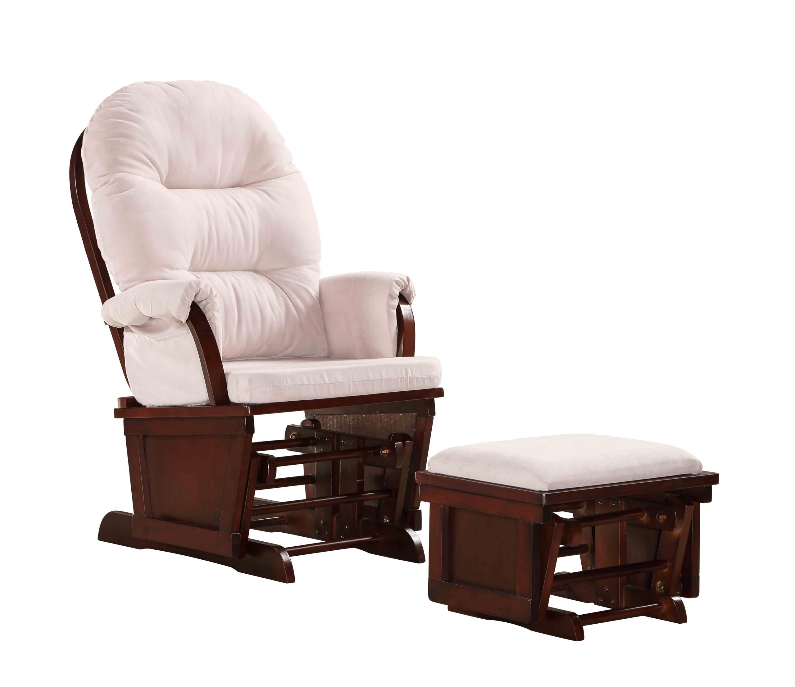 Lennox Furniture Glider Rocker Combo - Espresso Brown with Pink Cushion - Nursery Glider for Breastfeeding & Rocking Baby to Sleep