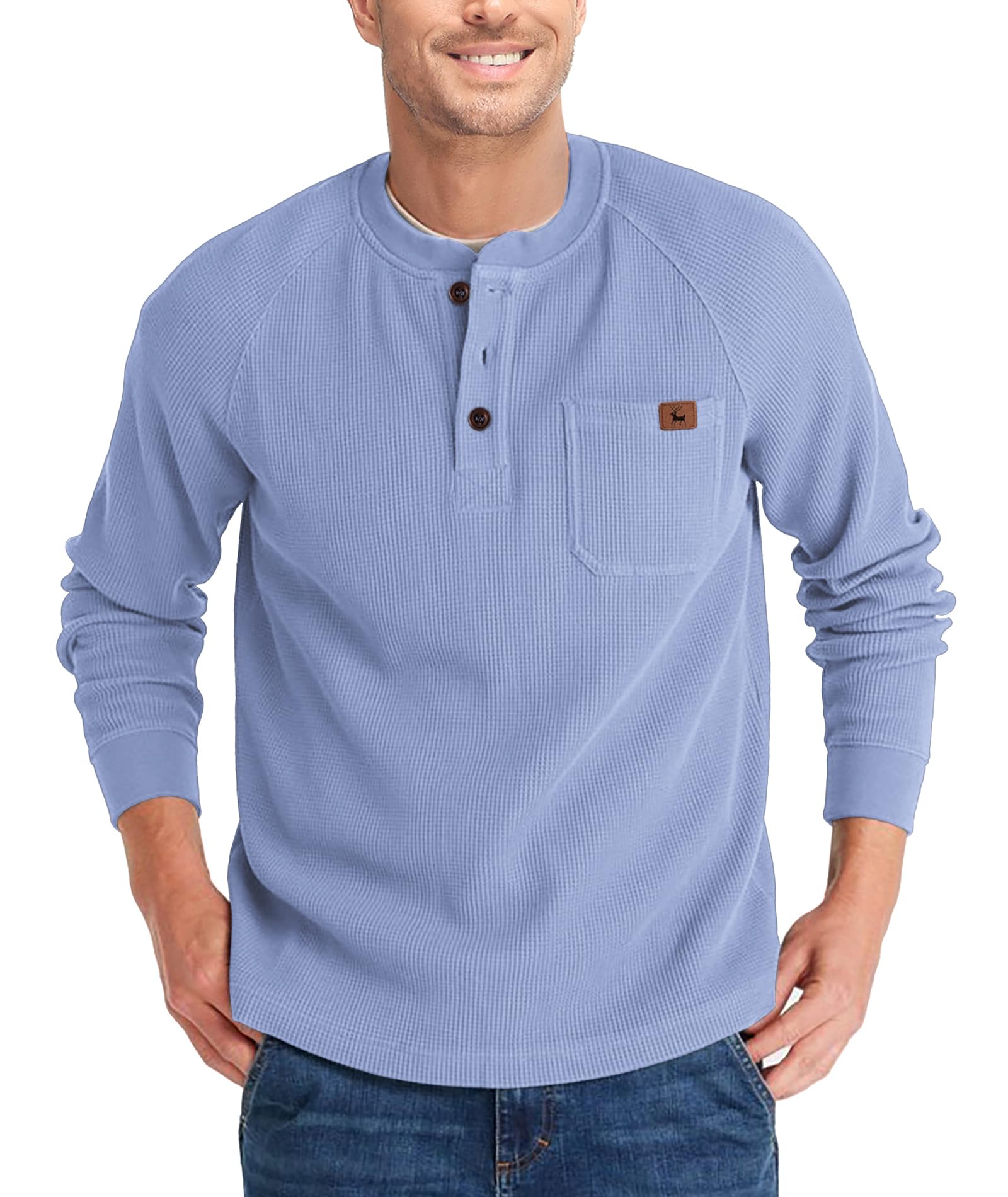 ZITY Men's Long Sleeve Henley Shirt - Casual Waffle Thermal Pullover with 3 Buttons & Chest Pocket | Warm Winter Layering, Outdoor Activities & Everyday Wear