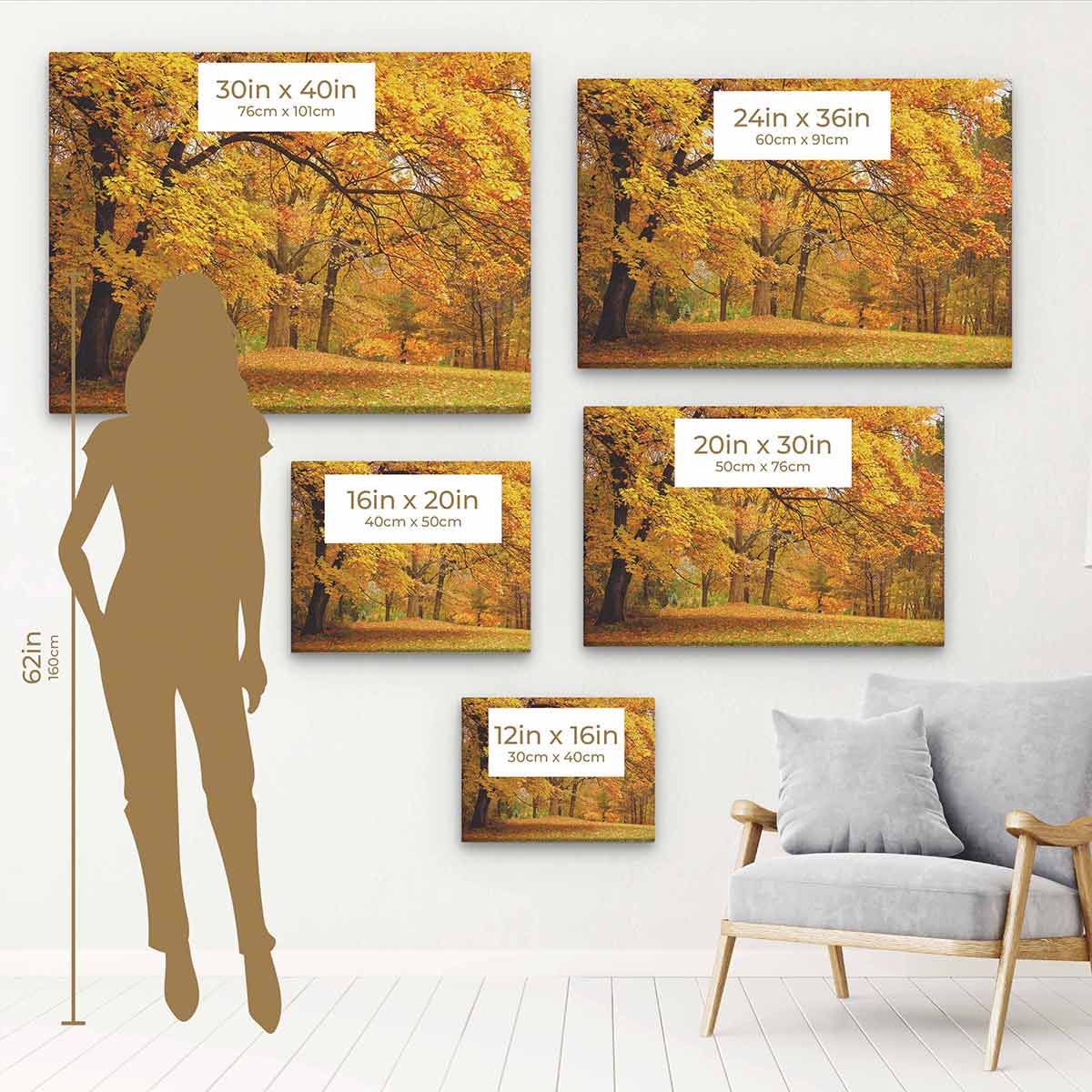 Vibrant Yellow Autumn Wall Art Canvas - 28x35 Inches - Modern Fall Decor for Living Room, Bedroom & Office