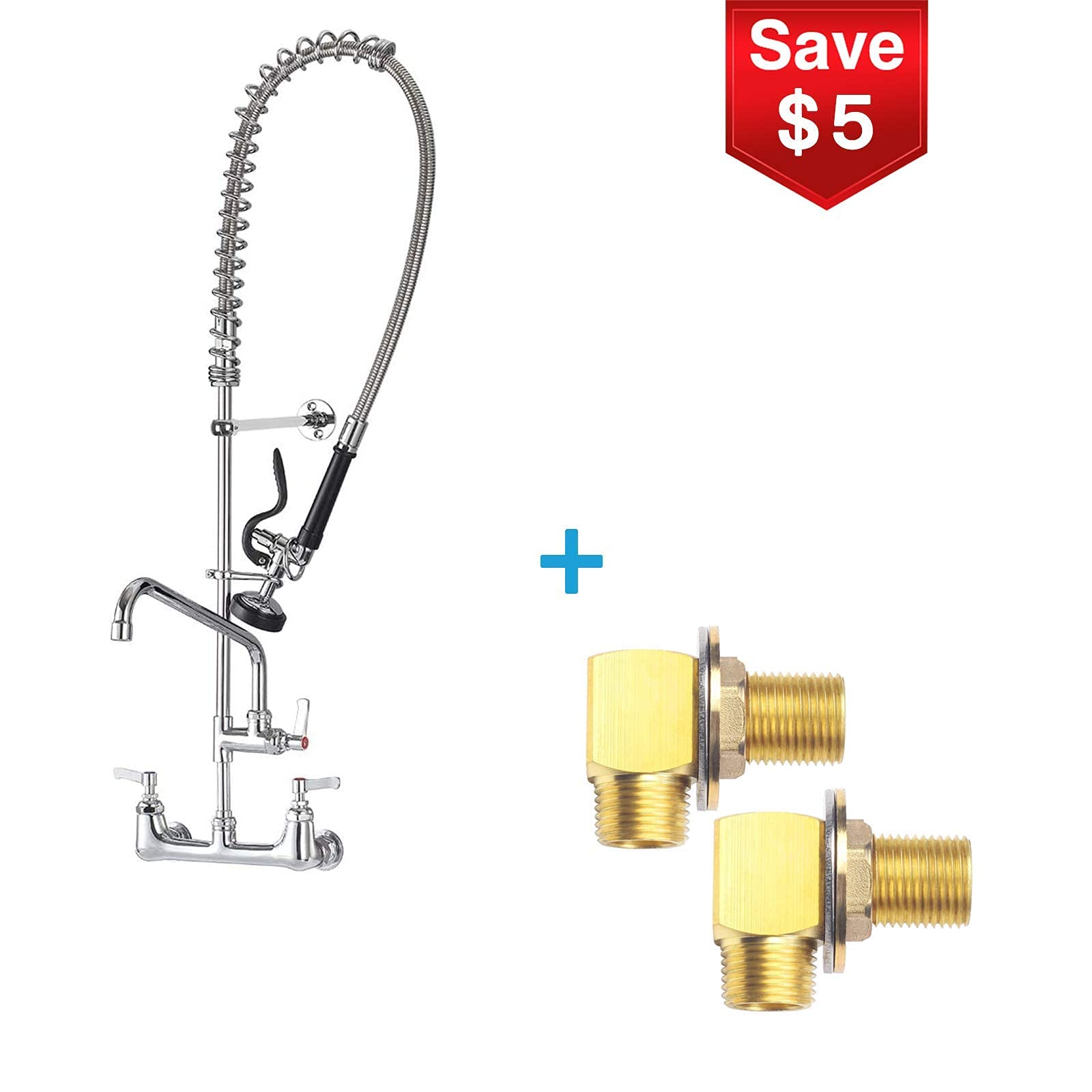 IMLEZON Commercial Sink Faucet - 8 Inch Wall Mount Pre-Rinse Sprayer with 43 Inch Height, Backsplash Mount & Installation Kit - Perfect for Restaurant, Bar, and Commercial Kitchen Use