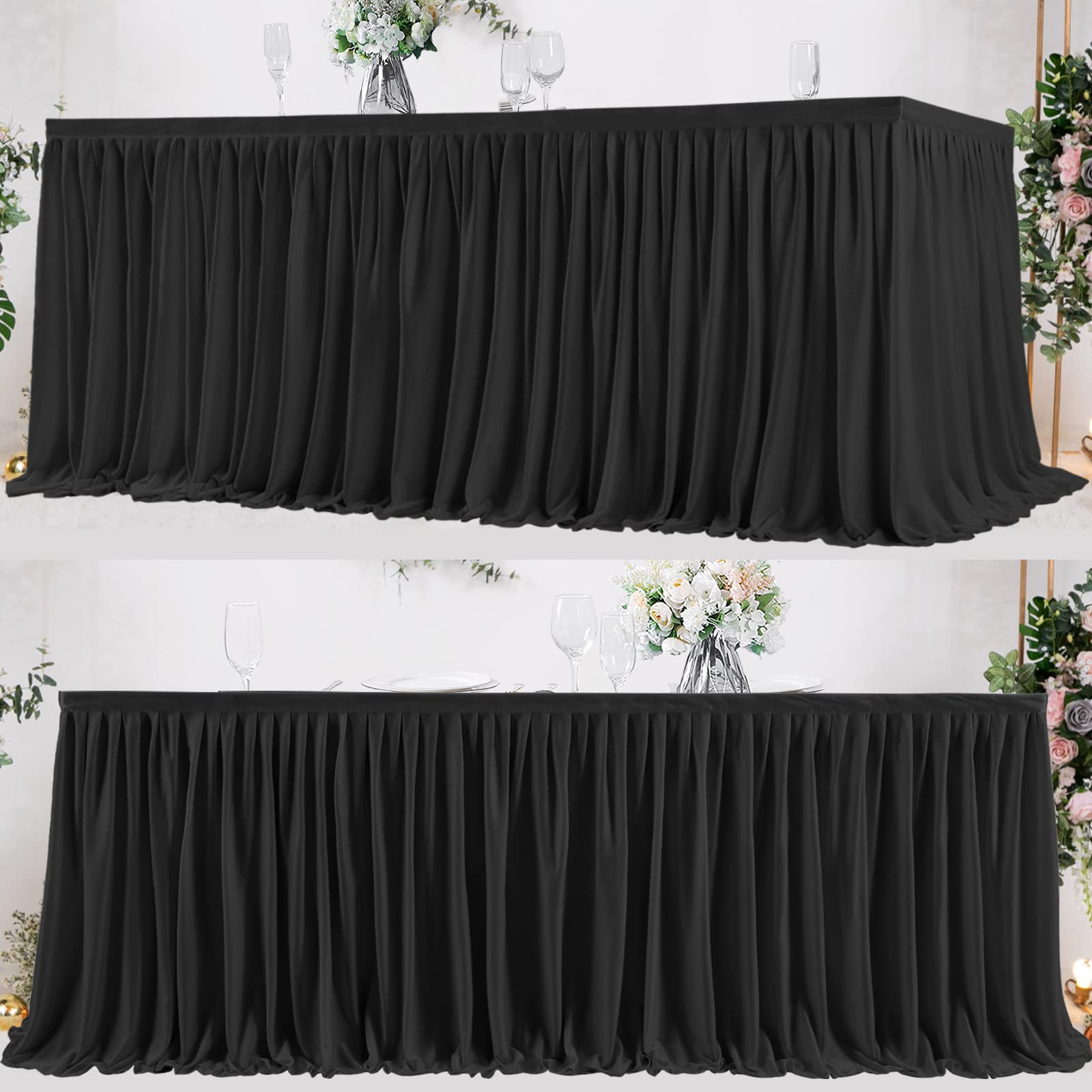 Black Polyester Table Skirt 17ft - Wrinkle Resistant for Banquet Wedding Baby Shower