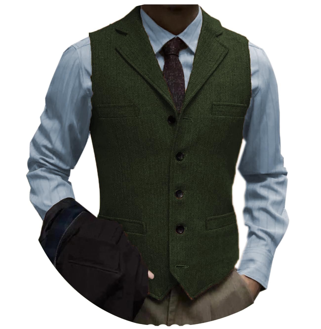 Tuikayoo Men's Vintage Tweed Suit Vest - Herringbone Wool Waistcoat for Groomsmen & Prom - Perfect for Weddings, Formal Events & Vintage Style Outfits