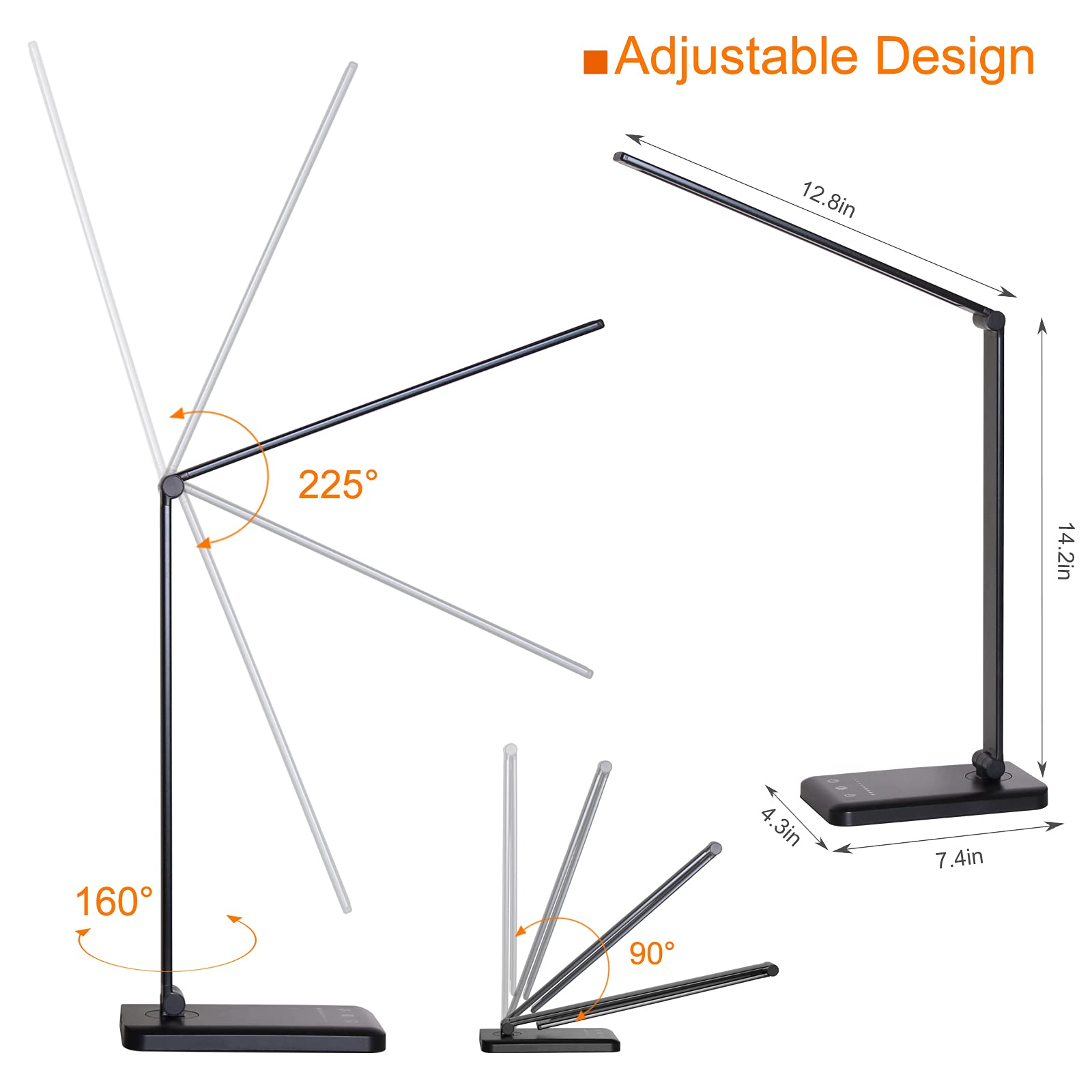 LED Desk Lamp with USB Charging Port - Eye-Caring Stepless Dimmable Office Light, Touch/Memory/Timer, 25 Brightness Levels, Foldable Design for Reading, Studying & Working - Perfect for Home Office, Dorm Room & Nightstand Use