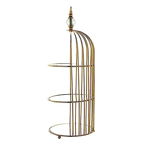 22-Inch Gold 3-Tier Metal Mirror Glass Hanging Bird Cage Cupcake Stand - Elegant Dessert Display for Weddings, Birthday Parties & Baby Showers - Perfect for Cupcakes, Macarons, Donuts & Pastries