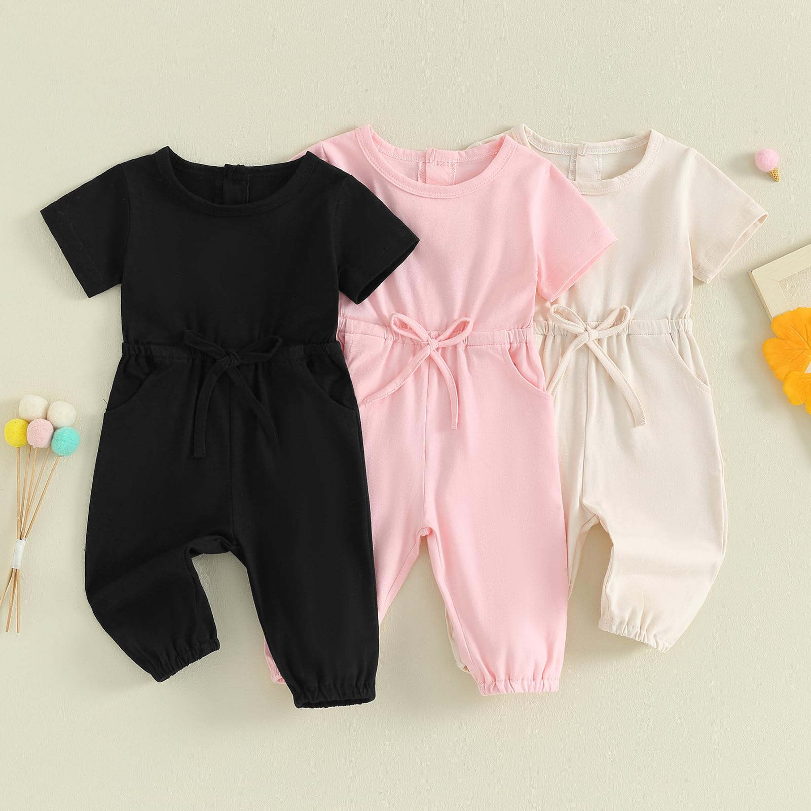 Mubineo Baby Romper Jumpsuit - Short Sleeve Plain Outfit with Pocket for Toddler Girls & Boys | Newborn Summer & Fall Clothing for Playdates, Daycare & Family Outings