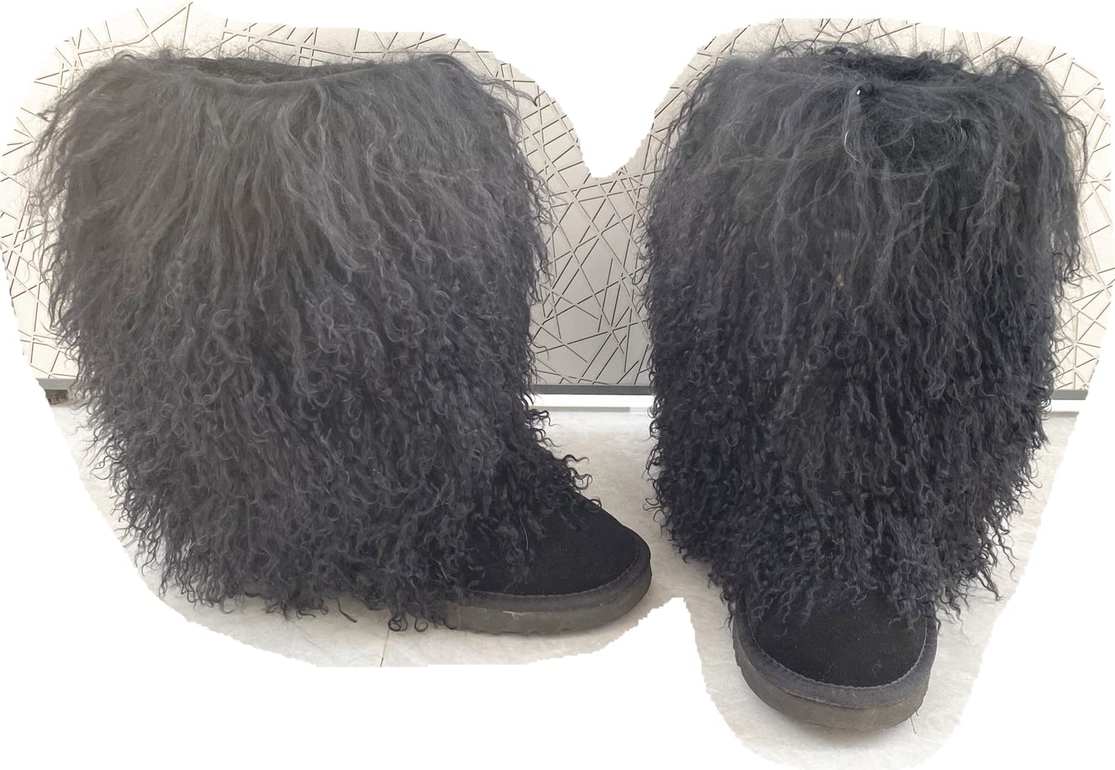 MSBT Women's Genuine Mongolian Lamb Fur Snow Boots - Winter Warm Fuzzy Booties with Tibetan Sheep Fur & Soft Shearling Lining - Tall Mid Calf Yeti Boots for Girls & Ladies - Perfect for Snowy Days, Winter Hiking & Cold Weather Fashion
