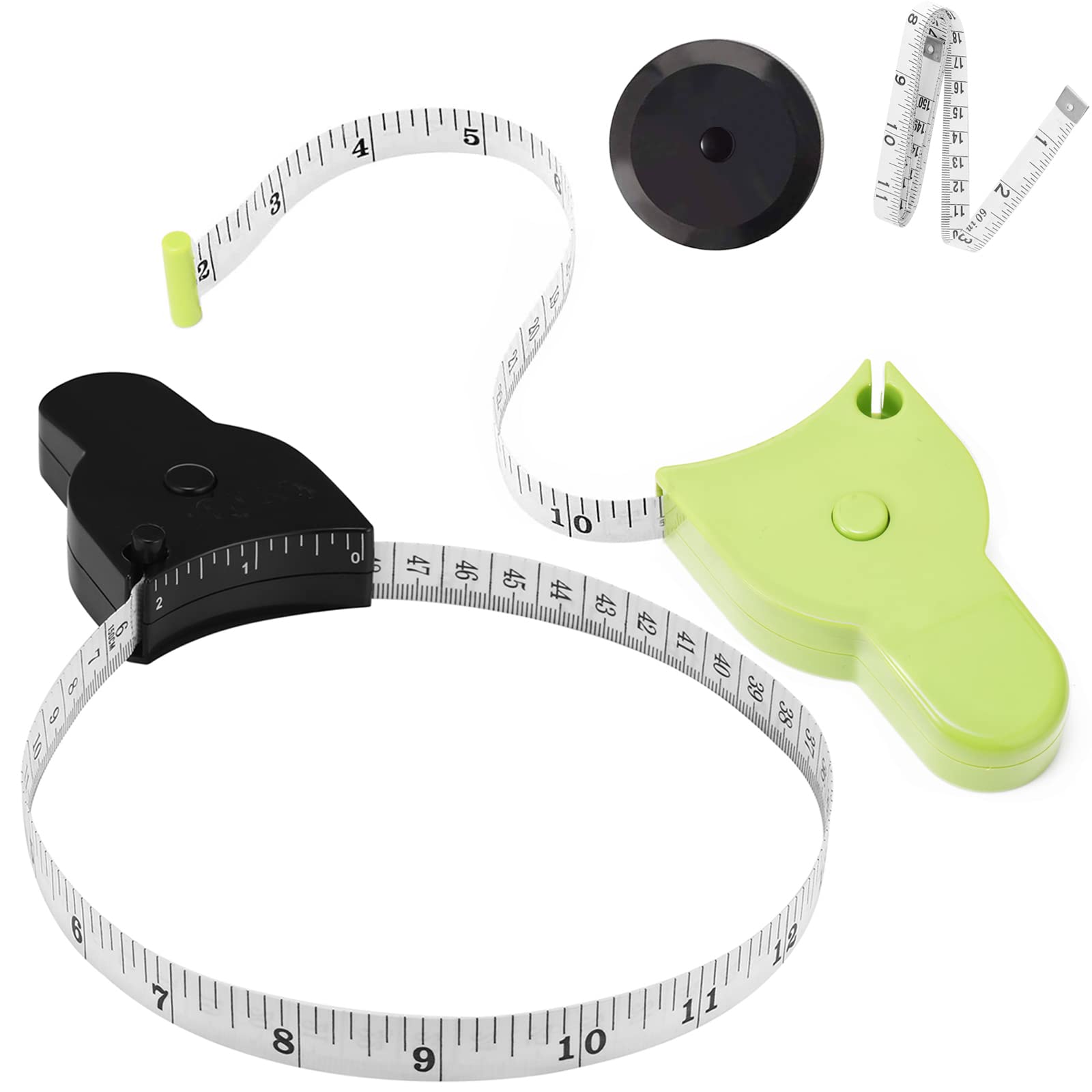 4Pcs 60 Inch (150cm) Retractable Soft Body Tape Measure - Perfect for Weight Loss, Fitness, Tailoring, Sewing & Crafting | Black & Green | Ideal for Home Gym, Dressmaking & DIY Projects
