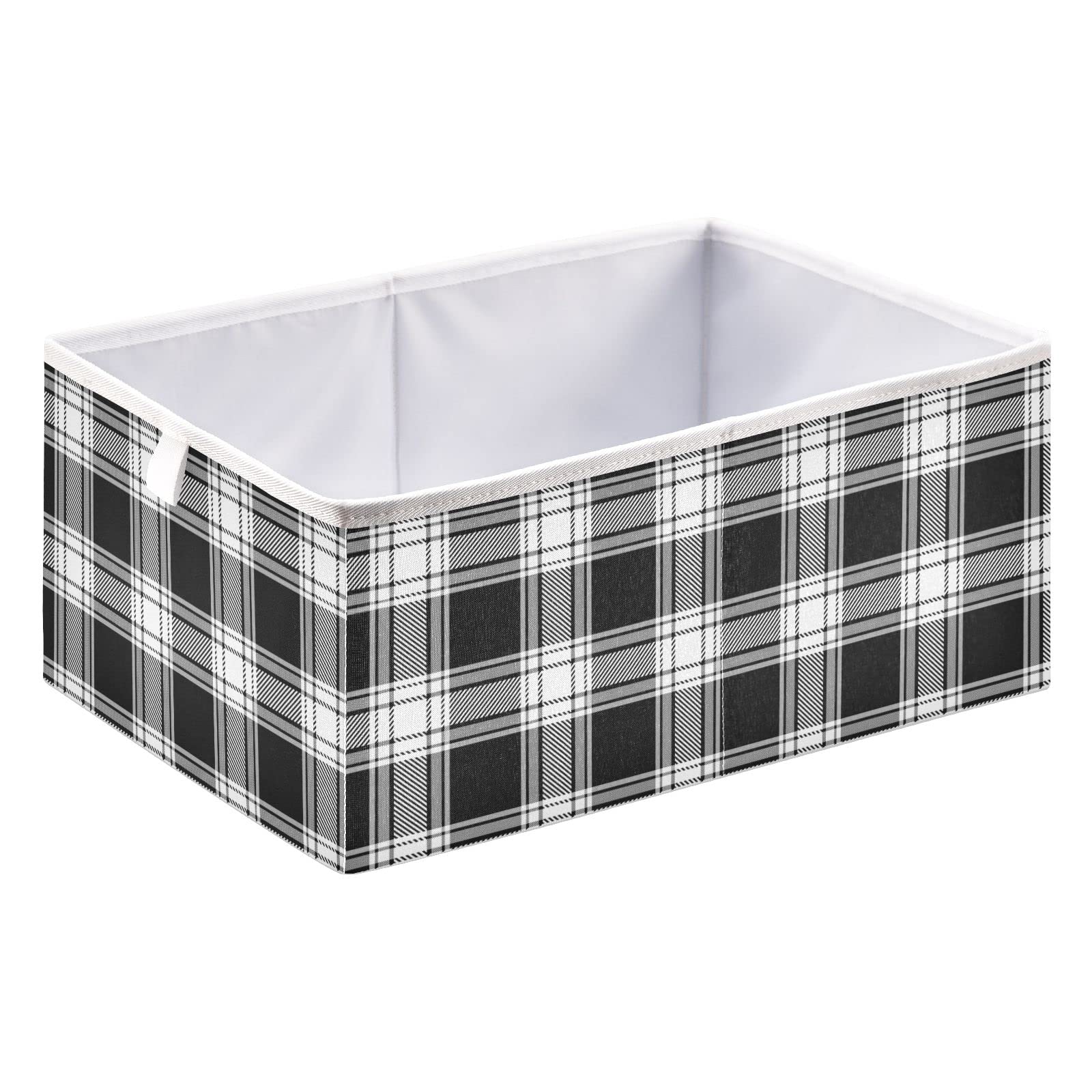 Ollabaky White Black Buffalo Plaid Foldable Fabric Storage Cube Bin with Handle - Closet, Nursery, Toy Organizer for Shelves, Home & Office Organization