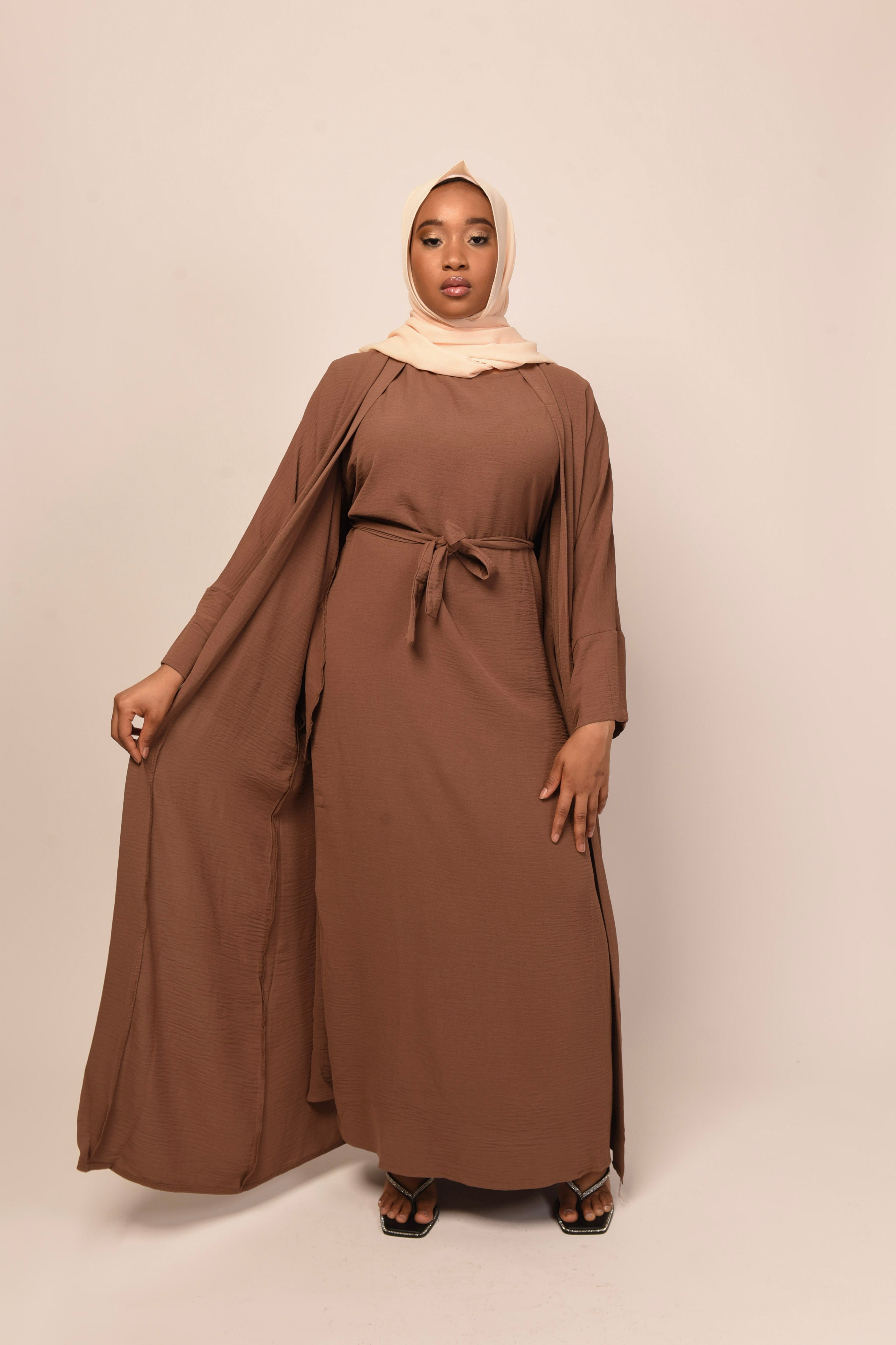 Lea 2 Piece Abaya Set - Premium Brown Islamic Prayer Dress for Women | Modest Muslim Clothing for Prayer, Mosque & Special Occasions