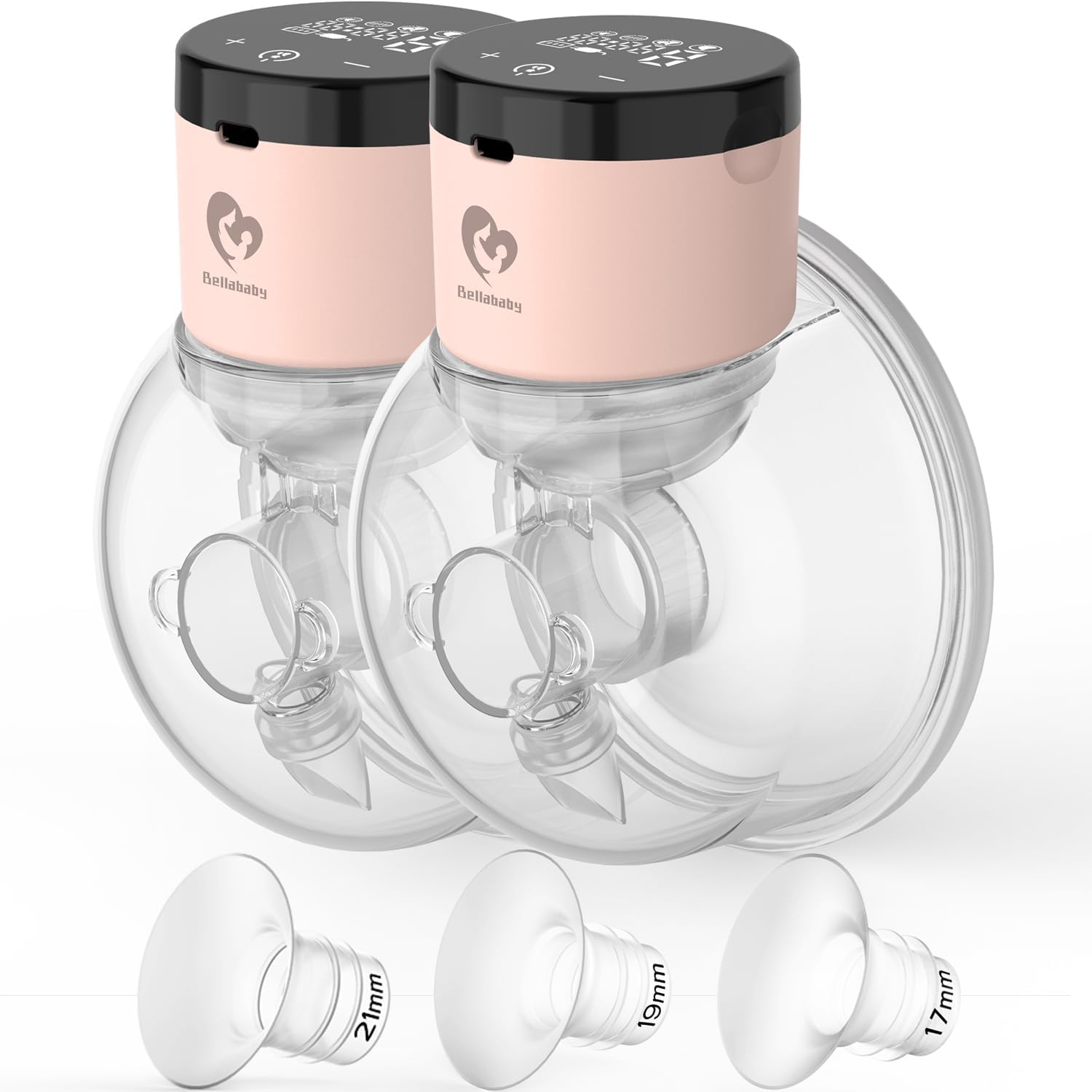 Bellababy Hands-Free Wearable Breast Pump - Wireless, Portable, Low Noise Electric Pump with Touch Screen, 4 Modes & 9 Suction Levels (6oz Pink, 2 Packs) - Includes 24mm Flanges & 21mm/19mm/17mm Inserts - Perfect for Working Moms, Travel & On-the-Go Pumping