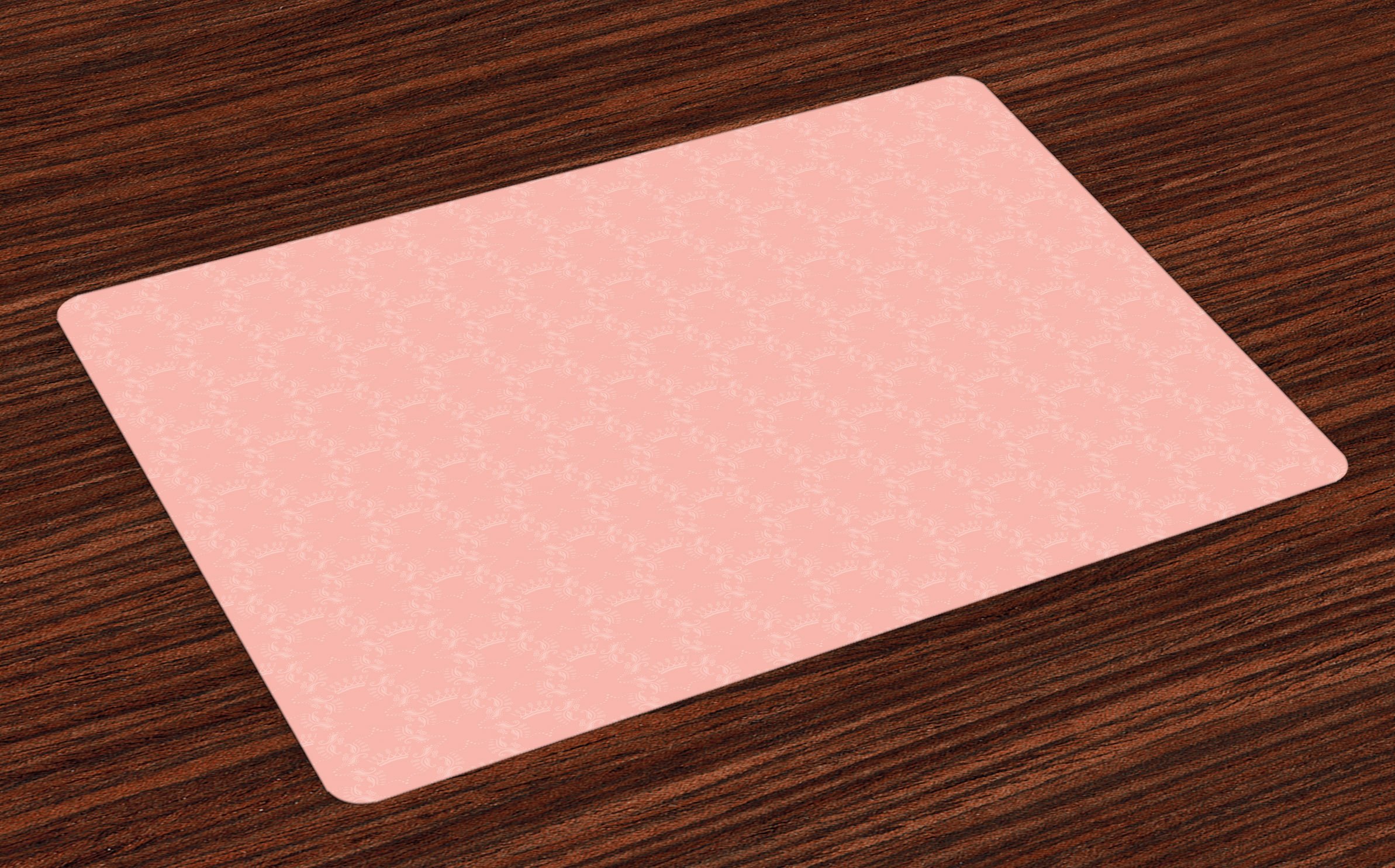 Ambesonne Peach Placemats Set of 4 - Soft Coral Washable Fabric Place Mats with Crown & Floral Abstract Design for Dining Table - Standard Size - Perfect for Home Decor, Dinner Parties & Everyday Use