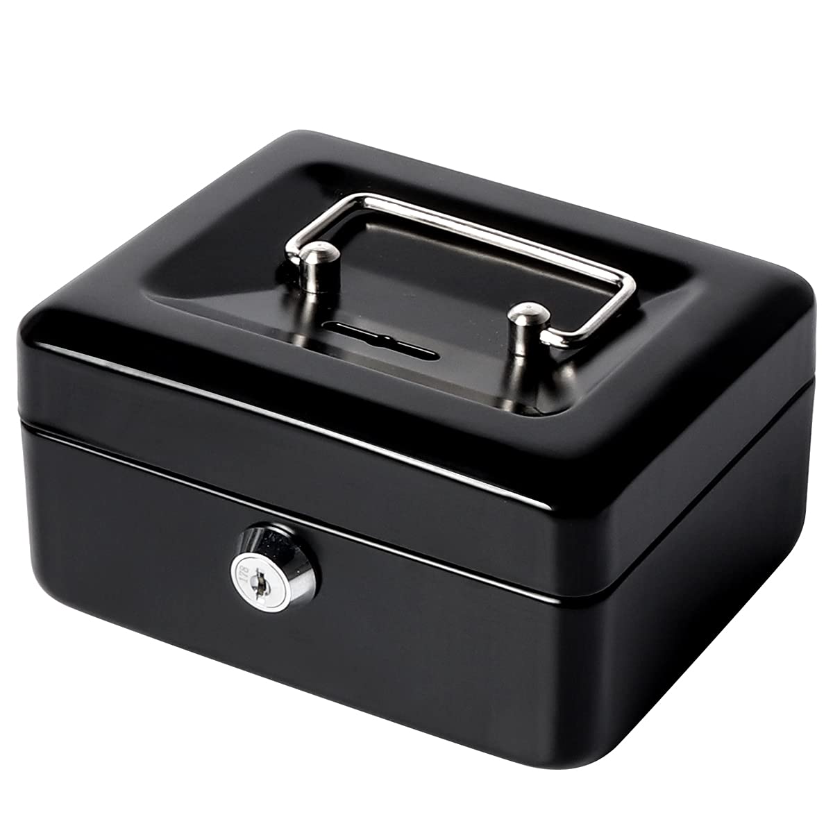 Jssmst Small Locking Cash Box with Money Tray - Secure Money Storage Box for Kids & Home Use - Black Lock Box with Slot on Top (5.91 x 4.72 x 2.95 inches) - Perfect for Allowance Savings, Piggy Bank Alternative, and Small Business Cash Management - Model CB003-B