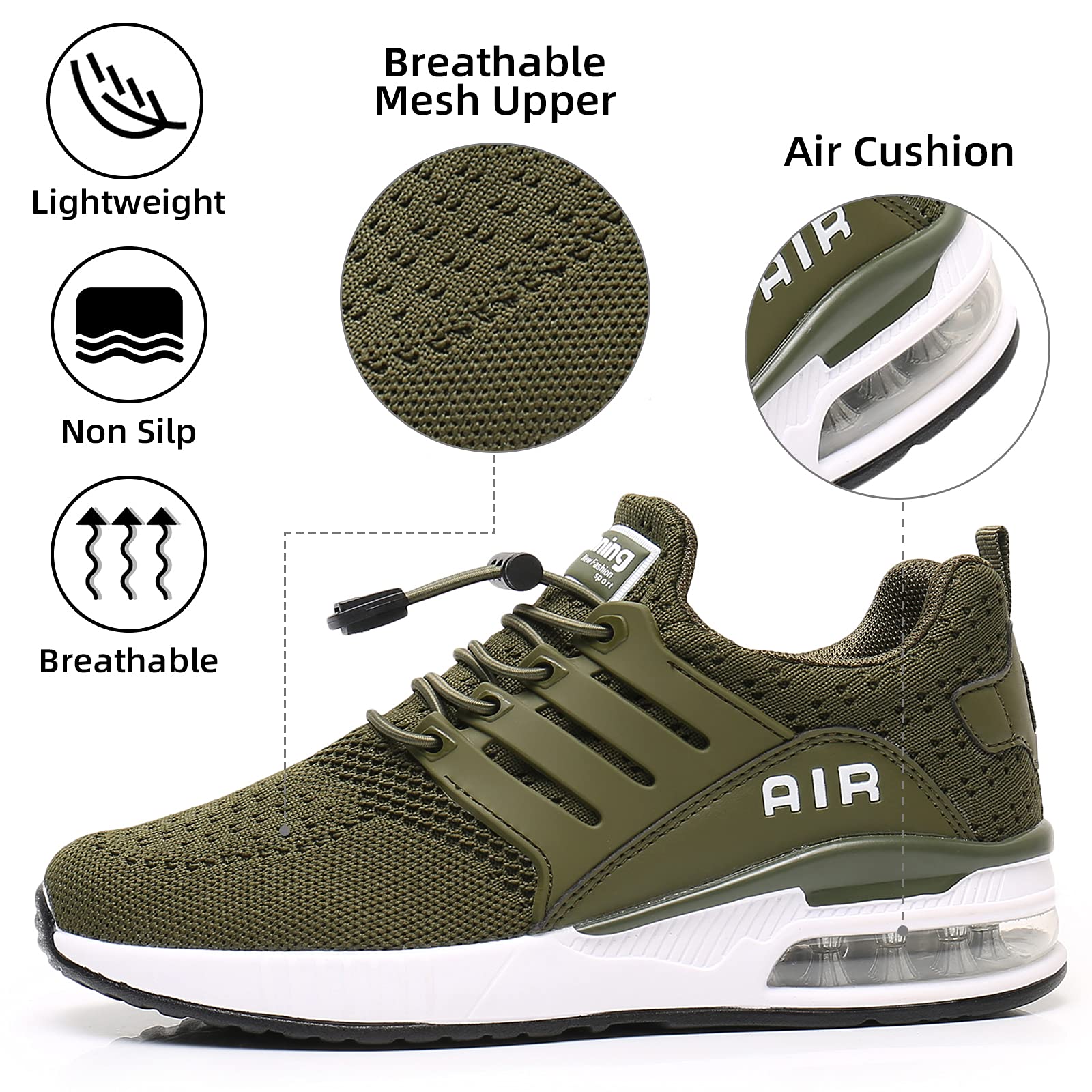 BOGOVER Women's Lightweight Air Running Shoes - Breathable Gym Jogging Tennis Sneakers with Air Cushion Technology - Slip-On Design - Perfect for Running, Workouts & Casual Wear