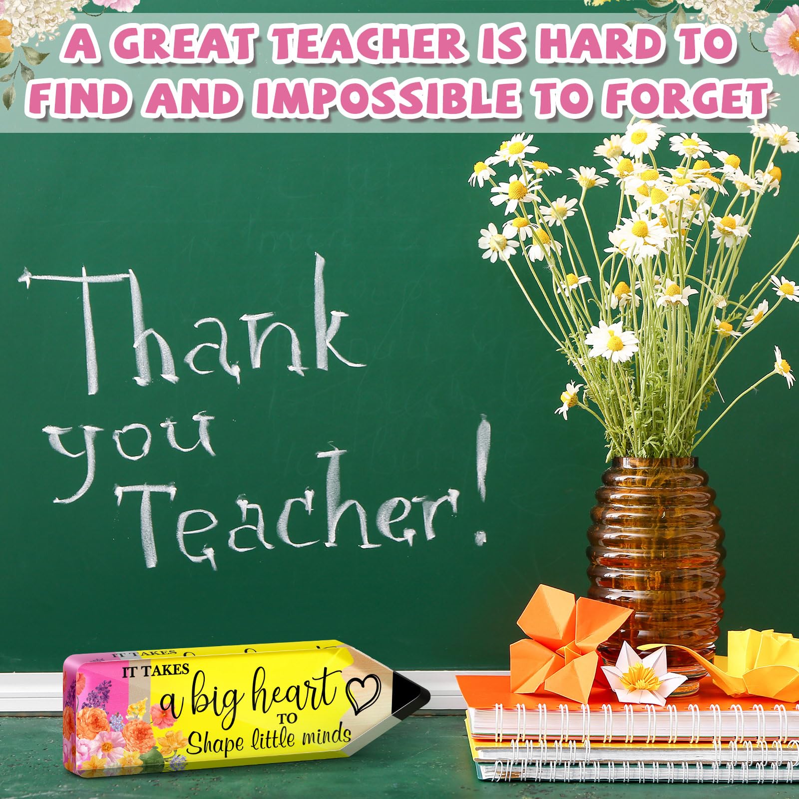 Best Acrylic Teacher Appreciation Gift for Women - Thank You Present from Students, Graduation Keepsake, Office Desk Decor with Pencil Design - Perfect for End of Year, Retirement & Classroom Decorations