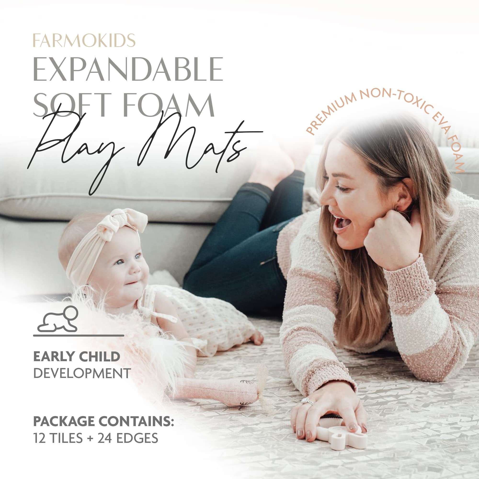 Non-Toxic Baby Play Mat - EVA Foam Tummy Time Floor Mat | Soft, Lightweight & Stackable | PVC-Free, Large 6x8 ft Moonstone Grey | Perfect for Nursery, Playroom & Daycare Use