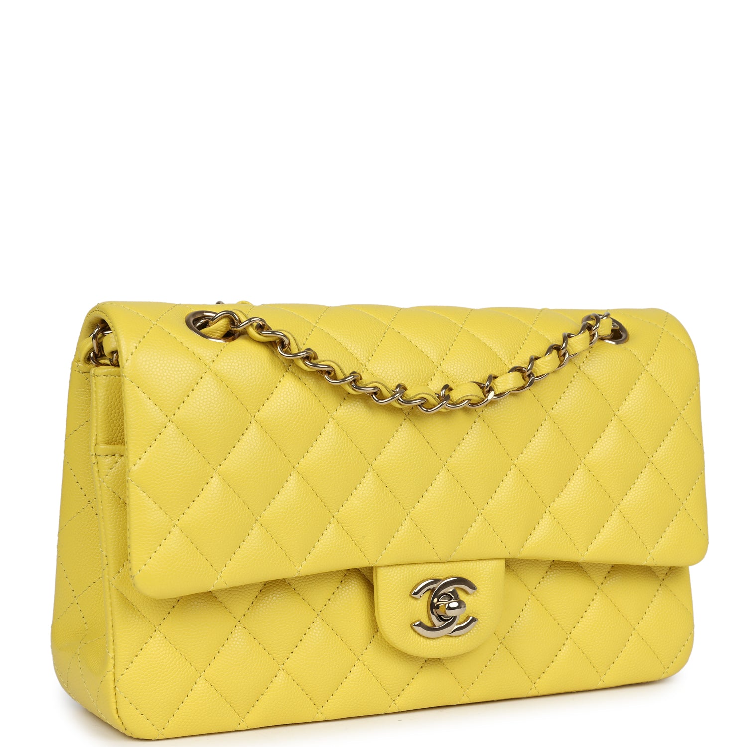 Chanel Medium Classic Double Flap Bag in Yellow Caviar Leather with Light Gold Hardware - Luxury Handbag for Women, Perfect for Parties, Work & Everyday Use