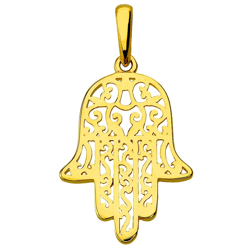 14K Yellow Gold Filigree Hamsa Hand of Fatima Charm Pendant - Elegant Protection Jewelry for Good Luck & Blessings - Perfect for Necklaces, Bracelets & Gift Giving - Ideal for Spiritual Protection, Daily Wear & Special Occasions