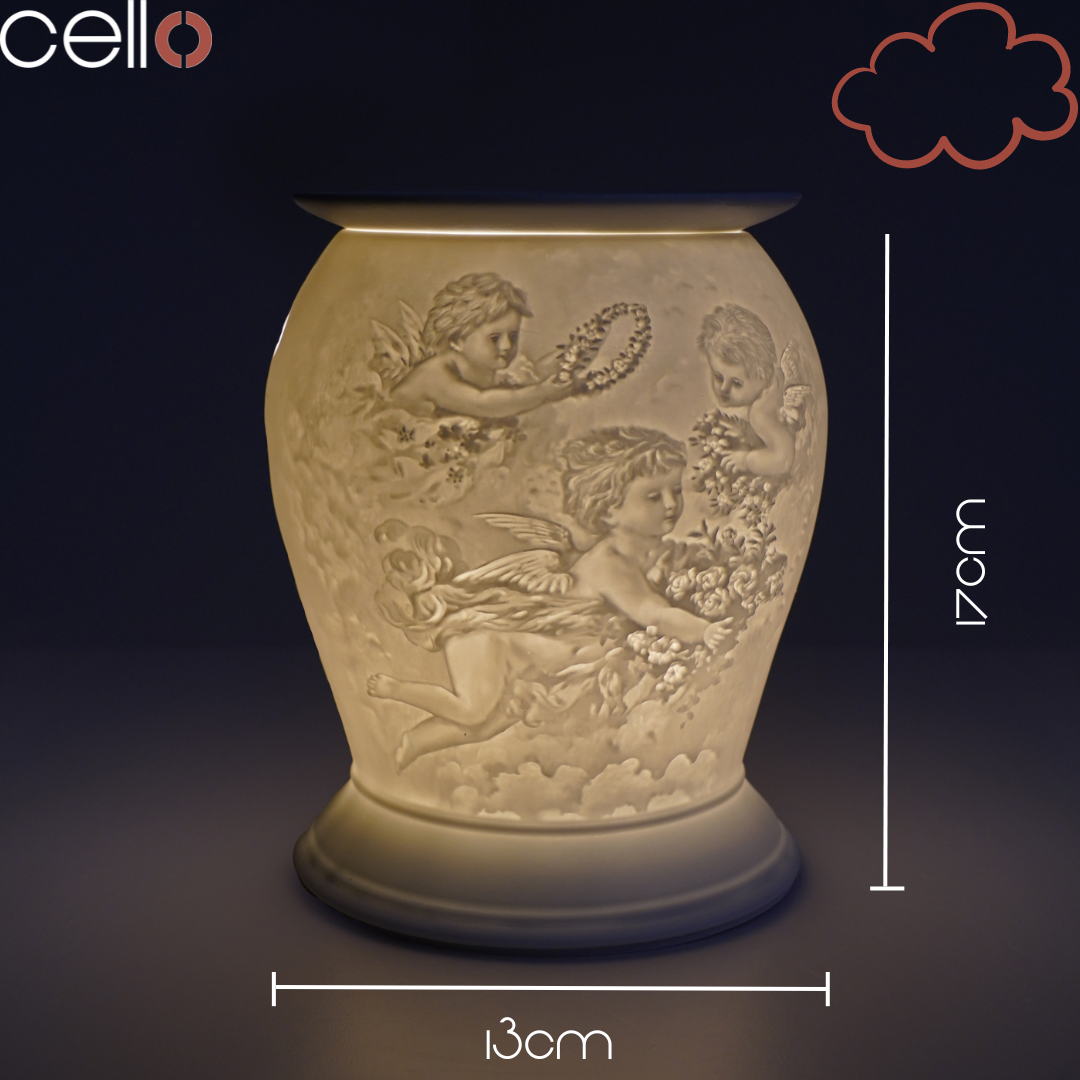 Electric Wax Warmer with Porcelain Barrel & Cherub Design - Perfect for Home Aromatherapy, Spa Relaxation & Holiday Decor