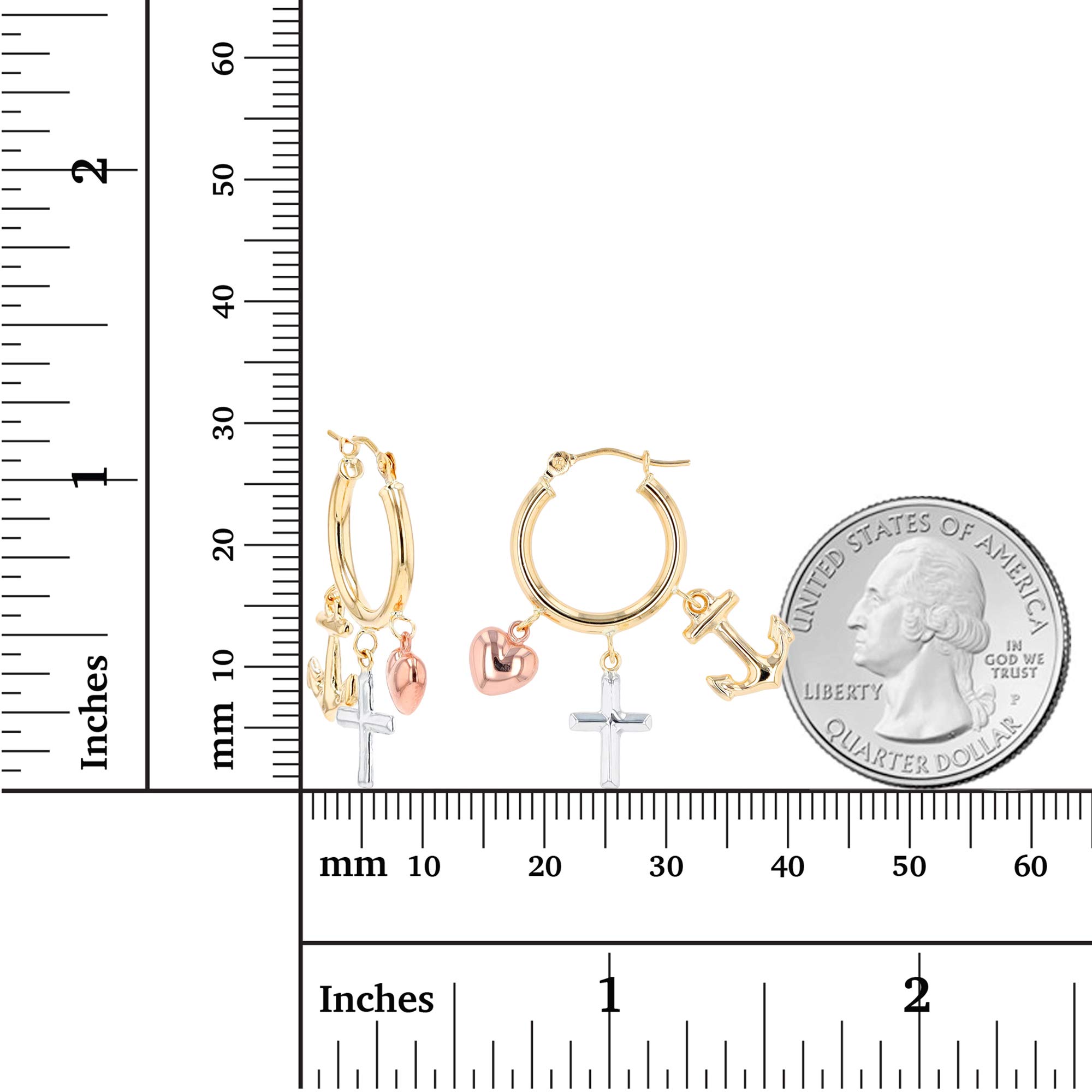 14K Solid Gold Dangling Anchor Cross Heart Hoop Earrings for Women | Hypoallergenic Sensitive Ears | 2.50x28mm Lightweight Hoops | Perfect for Everyday Wear, Gifts & Special Occasions