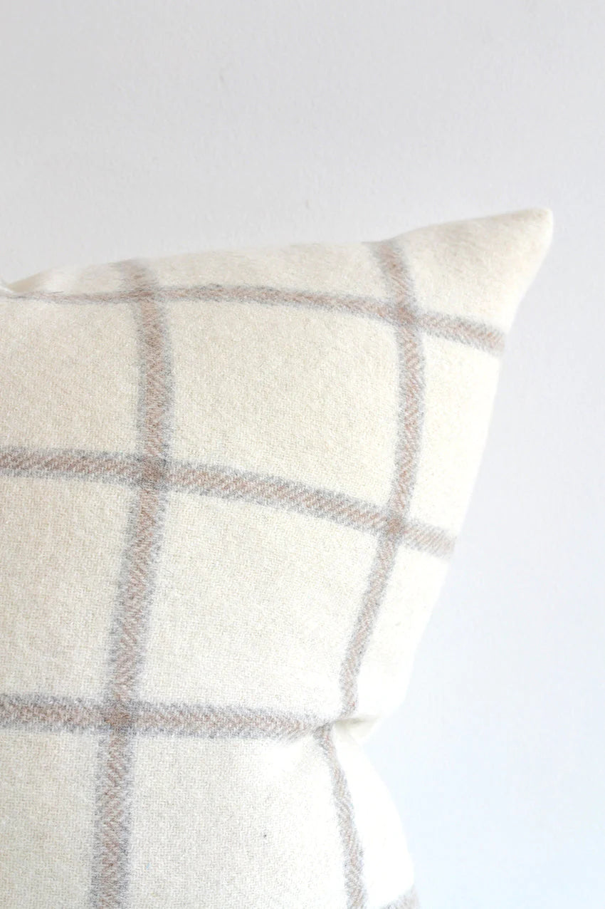 Madison Plaid Pillow Cover 22x22 Inches - White with Light Grey & Tan Checkered Pattern - Decorative Throw Pillow Case for Sofa, Bedroom & Living Room