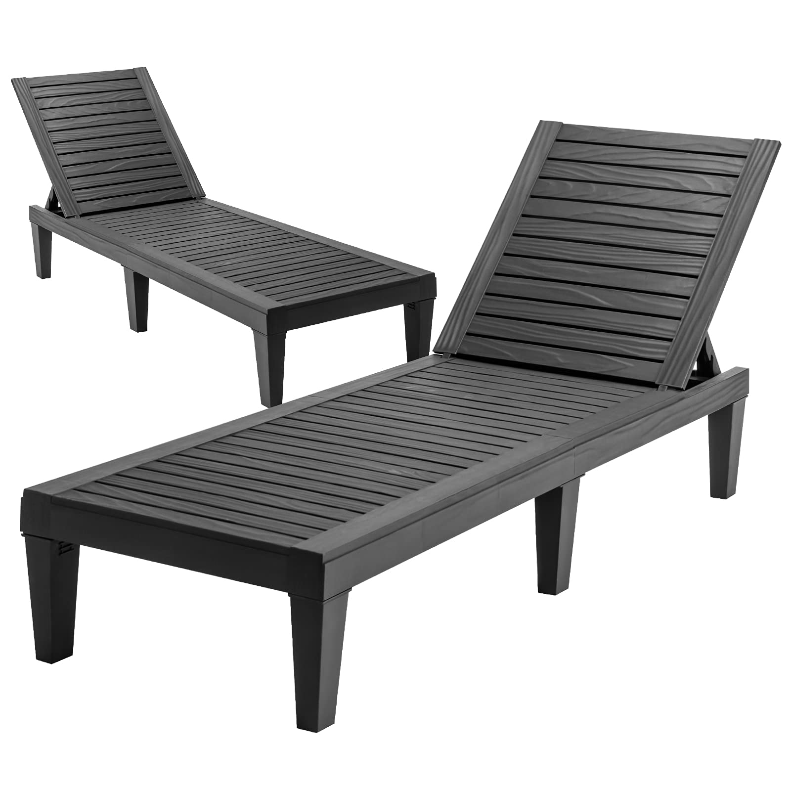 Tangkula Outdoor Chaise Lounge Chair - Lightweight Adjustable Recliner with 5 Positions, Durable Patio Furniture for Backyard, Poolside, Beach & Balcony - Perfect for Sunbathing, Relaxing & Outdoor Lounging (Black, Set of 2)