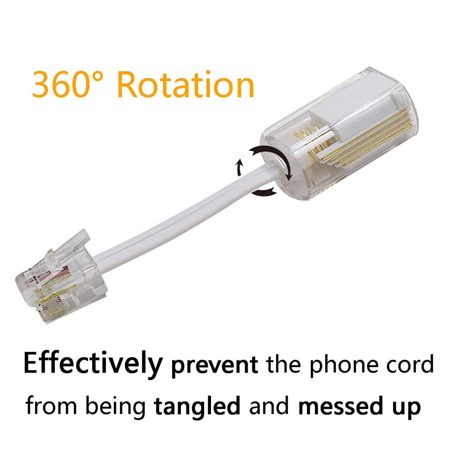 UVital 360° Rotating Anti-Tangle Phone Cord Detangler - 2 Pack White Landline Swivel Cable Untangler for Home & Office Telephones - Perfect for Desk Phones, Call Centers, and Customer Service Stations