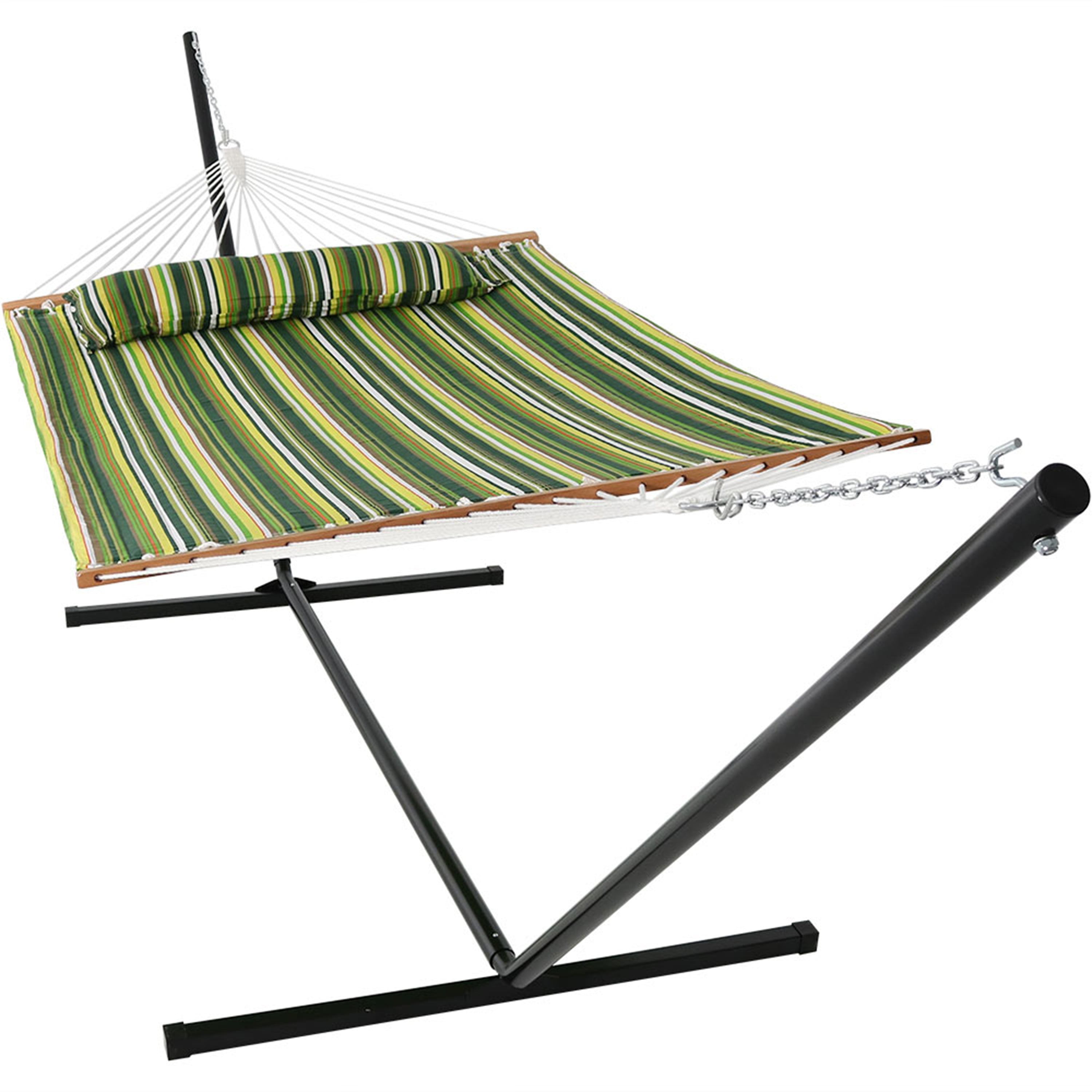 Sunnydaze 2-Person Freestanding Quilted Fabric Hammock with Stand - Perfect for Backyard, Patio, and Outdoor Relaxation