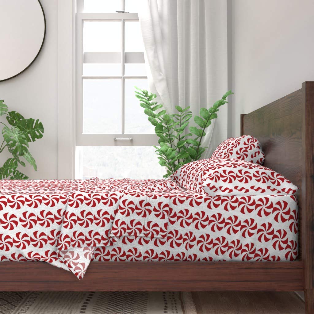 100% Cotton Twin Sheet Set 3-Piece - Christmas Candy Holiday Swirl Sweets Red White Sugar Print Custom Bedding | Soft & Breathable for Winter Holidays, Guest Rooms & Cozy Seasonal Decor