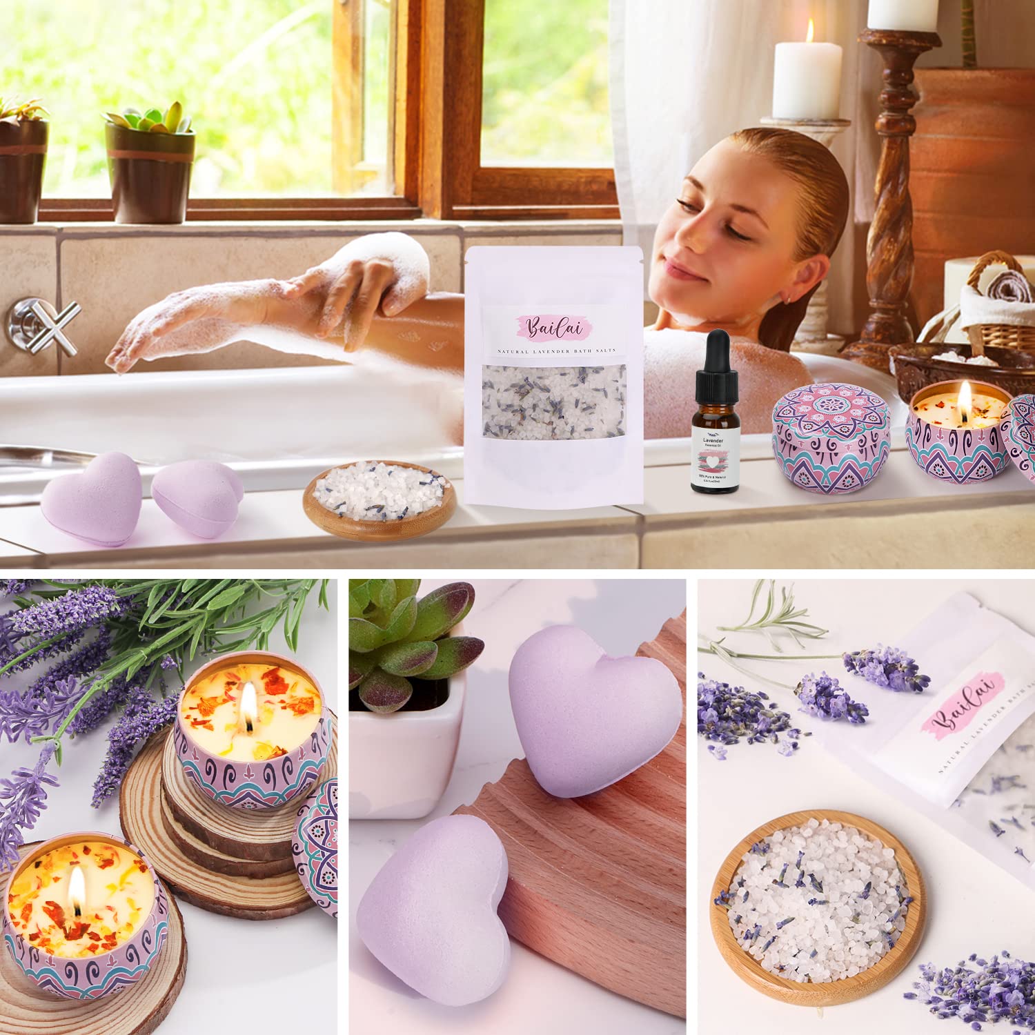 Lavender Relaxation Spa Gift Set for Women - Self Care Birthday Present for Her, Best Friend, Sister or Mom - Perfect for Stress Relief, Bath Time & Pampering at Home