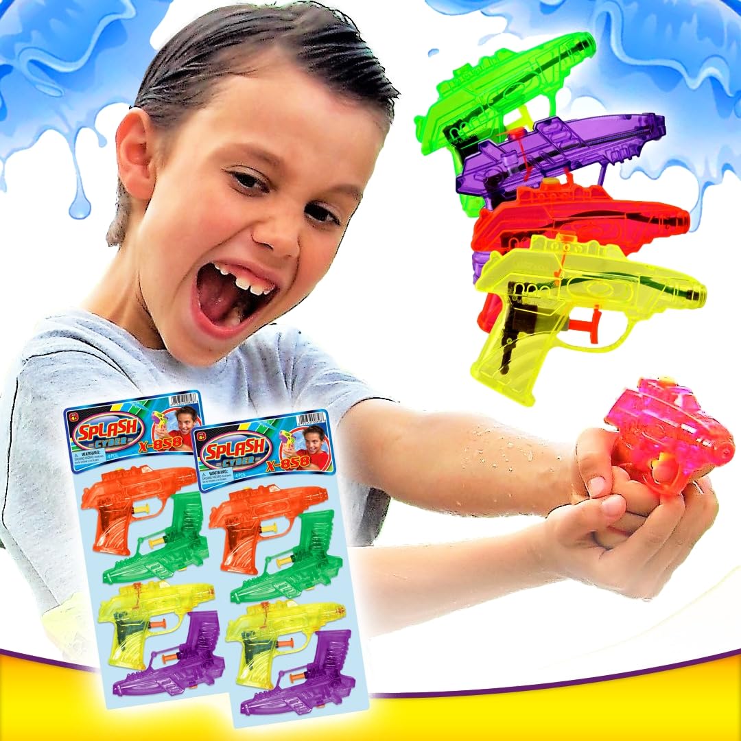 Mini Water Gun Toy 1 Pack (4 Guns) - Bulk Water Squirt Soaker Guns for Kids & Adults | Fun Outdoor Water Blasters for Dog Training, Cat Training, Beach, Pool & Summer Water Games | Perfect for Backyard Parties, Carnivals & Hot Summer Days - Model F-858-1