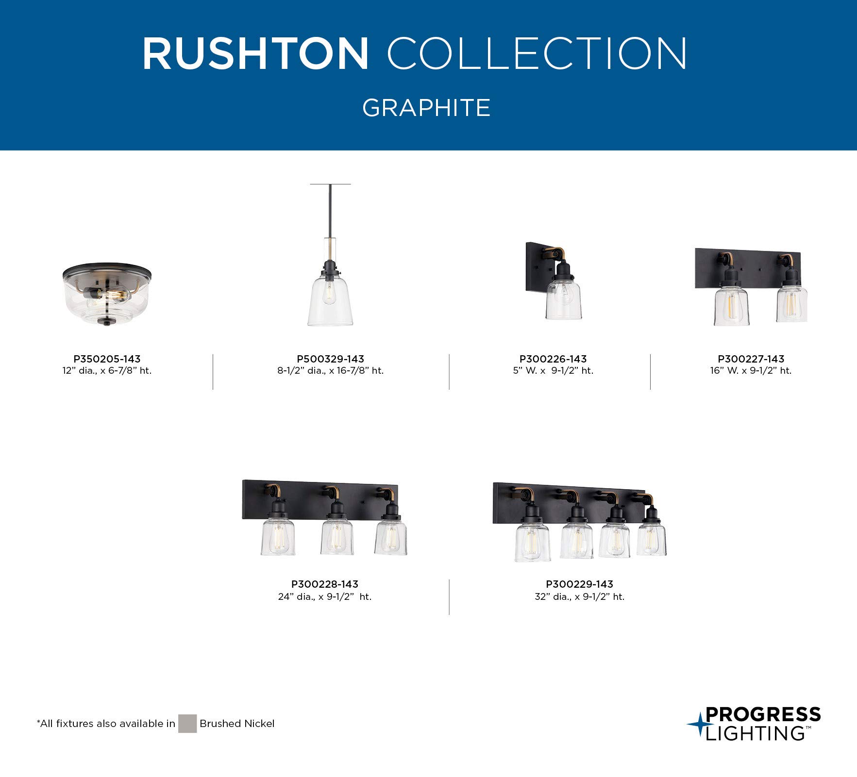 Progress Lighting Rushton Collection 1-Light Clear Glass Farmhouse Bathroom Vanity Light in Graphite Black - Perfect for Bathroom, Powder Room, and Farmhouse Style Home Decor