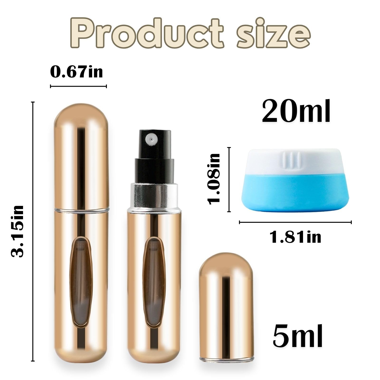 TSA Approved Travel Size Containers (6 Pack) - Silicone Leak-Proof Toiletry Bottles, Refillable Perfume Atomizers & Cream Jars for Cosmetics | Perfect for Airplane Carry-On, Gym Bag & Vacation Essentials