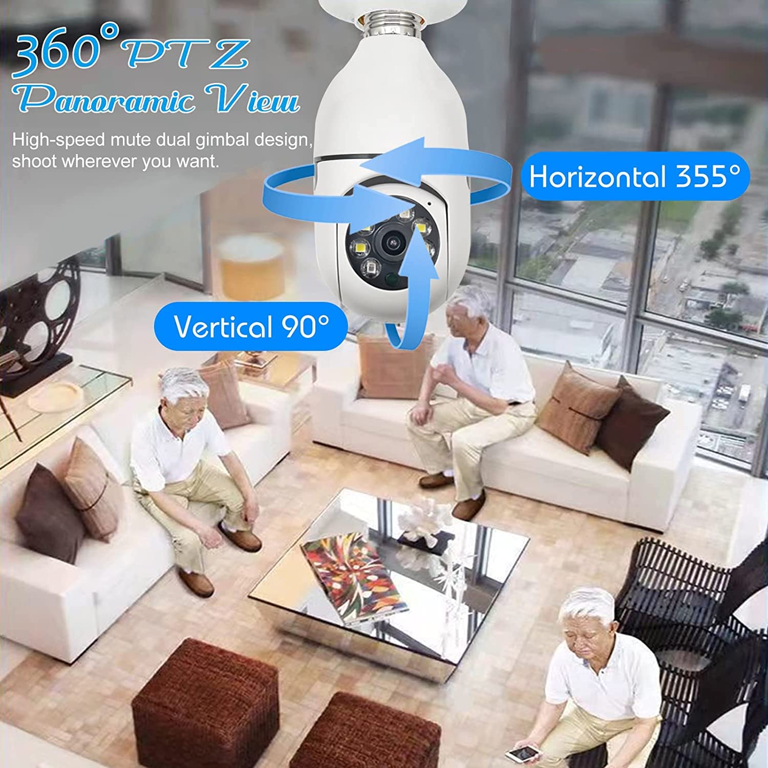 V380 Pro 1080p Wi-Fi PTZ Bulb Security Camera - 360° Wireless Indoor CCTV with Motion Sensor, Auto Tracking & LED Lights | 24/7 Smart Home Surveillance for Baby Monitor, Pet Camera & Night Vision Security