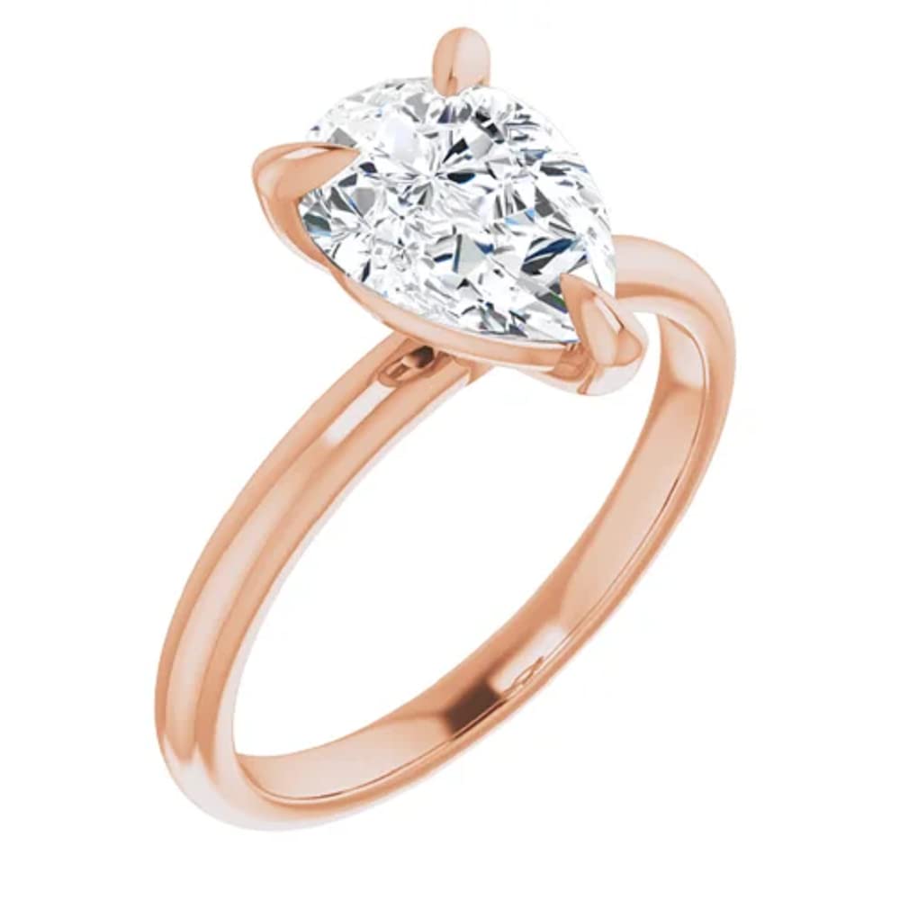 10K Solid Rose Gold Handmade Engagement Ring - 1 CT Pear Cut Moissanite Diamond Solitaire Wedding Band for Women - Perfect for Proposals, Anniversaries & Bridal Jewelry Gifts