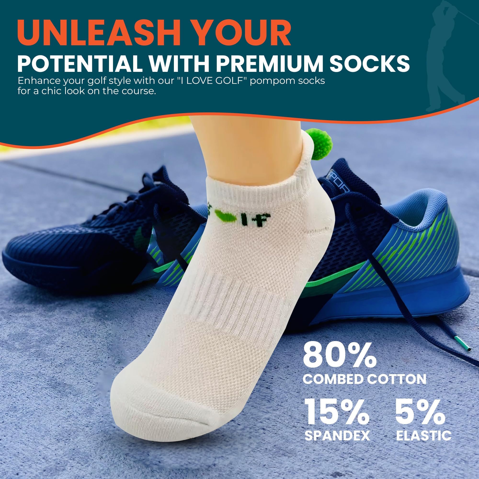 Women's Golf Socks with Pom Pom Balls - Breathable Athletic Ankle Socks for Golfers - Perfect for Golfing, Running & Casual Wear