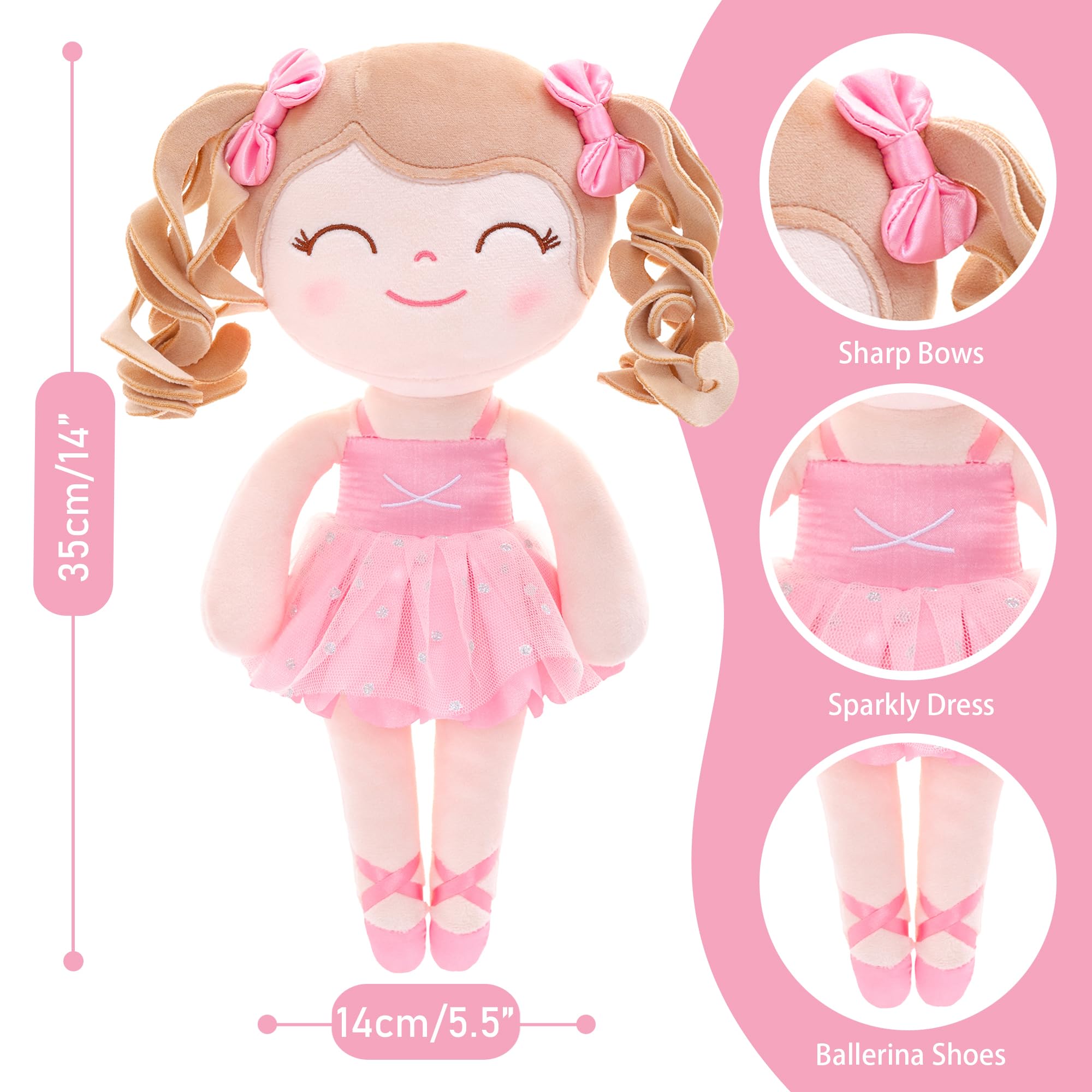 Soft Pink Baby Doll with Curly Hair - 33CM Plush Ballet Toy for Girls | Perfect Gift & Playtime