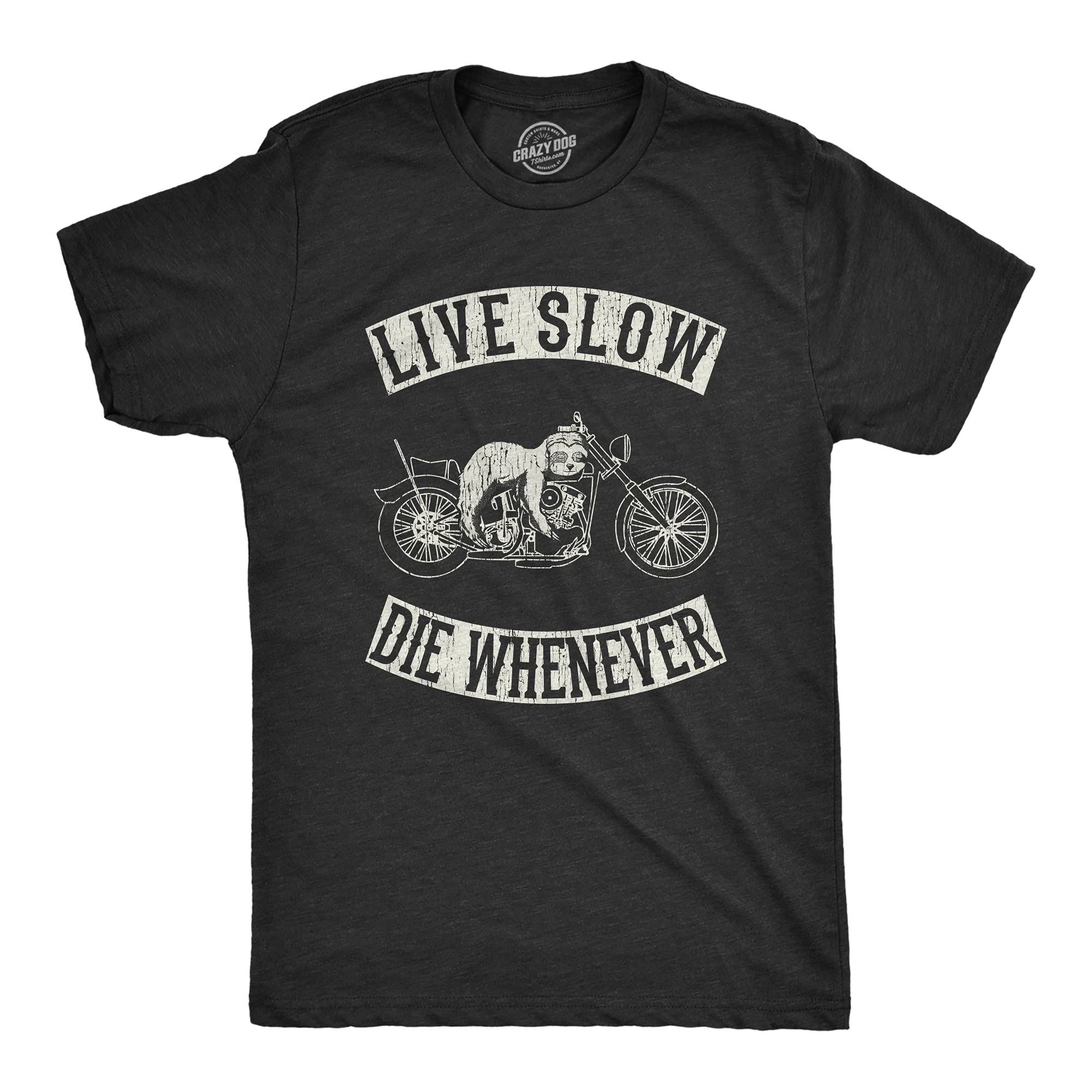 Funny Sloth Motorcycle T-Shirt for Men - Live Slow Die Whenever Quote Tee - Casual Wear for Bikers, Road Trips & Relaxed Lifestyle
