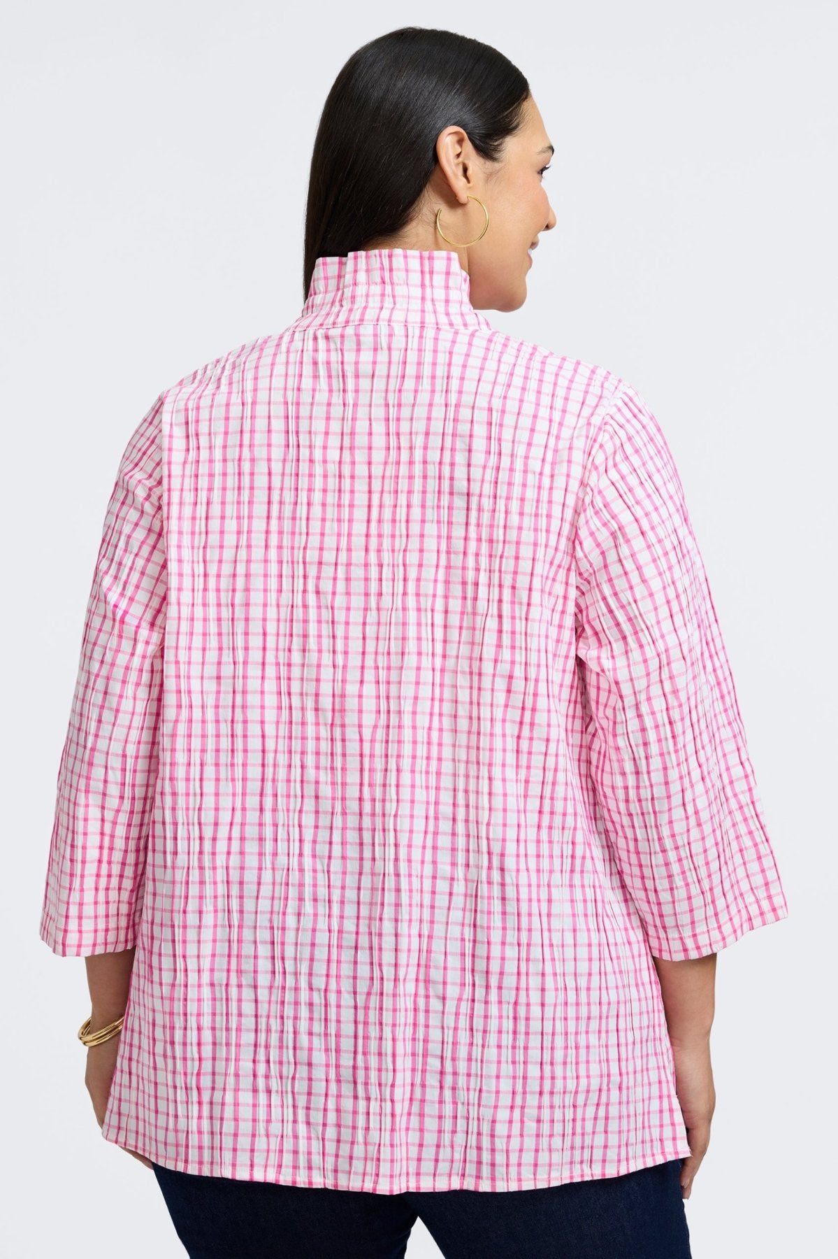 Carolina Plus Size Crinkle 3/4 Sleeve Shirt Jacket for Women - Stylish Layering Piece for Fall & Spring | Office Wear, Casual Outfits, Weekend Brunch
