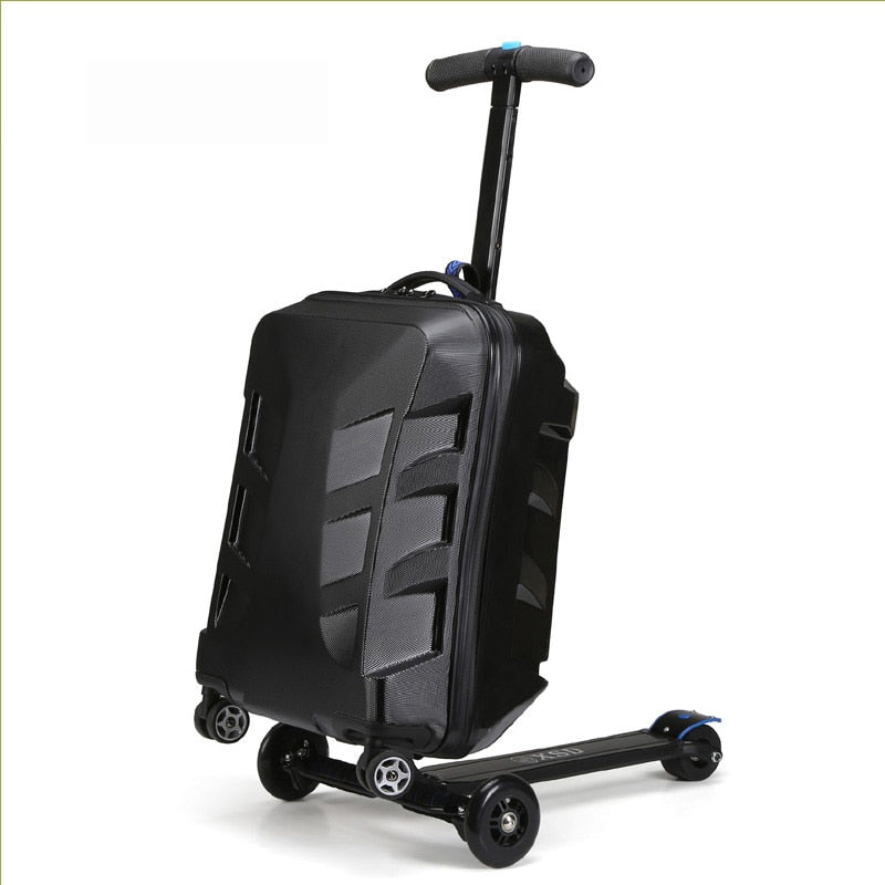 20 Inch Cool 3D Extrusion PC Scooter Trolley Suitcase for Students & Business Travel - Durable Carry-On Luggage with Fashionable Design for School, Commuting and Air Travel