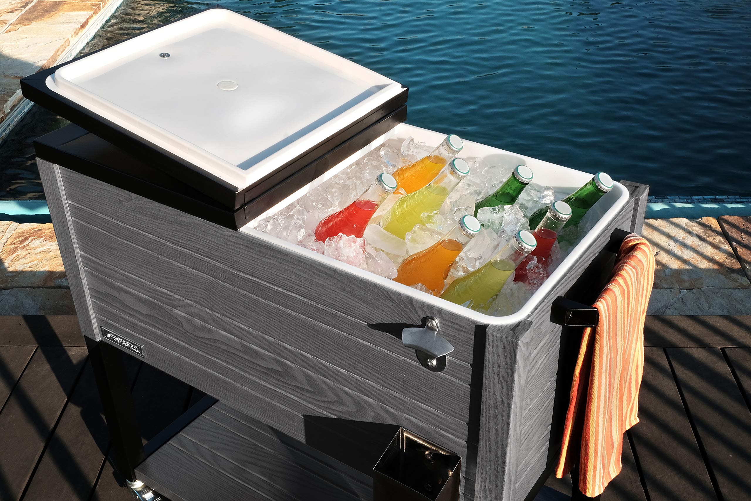 Permasteel PS-205-GRY-AM 80 Quart Outdoor Cooler with Wheels - Insulated Gray Patio Cooler for Camping, Picnics, Tailgating & Beach Parties